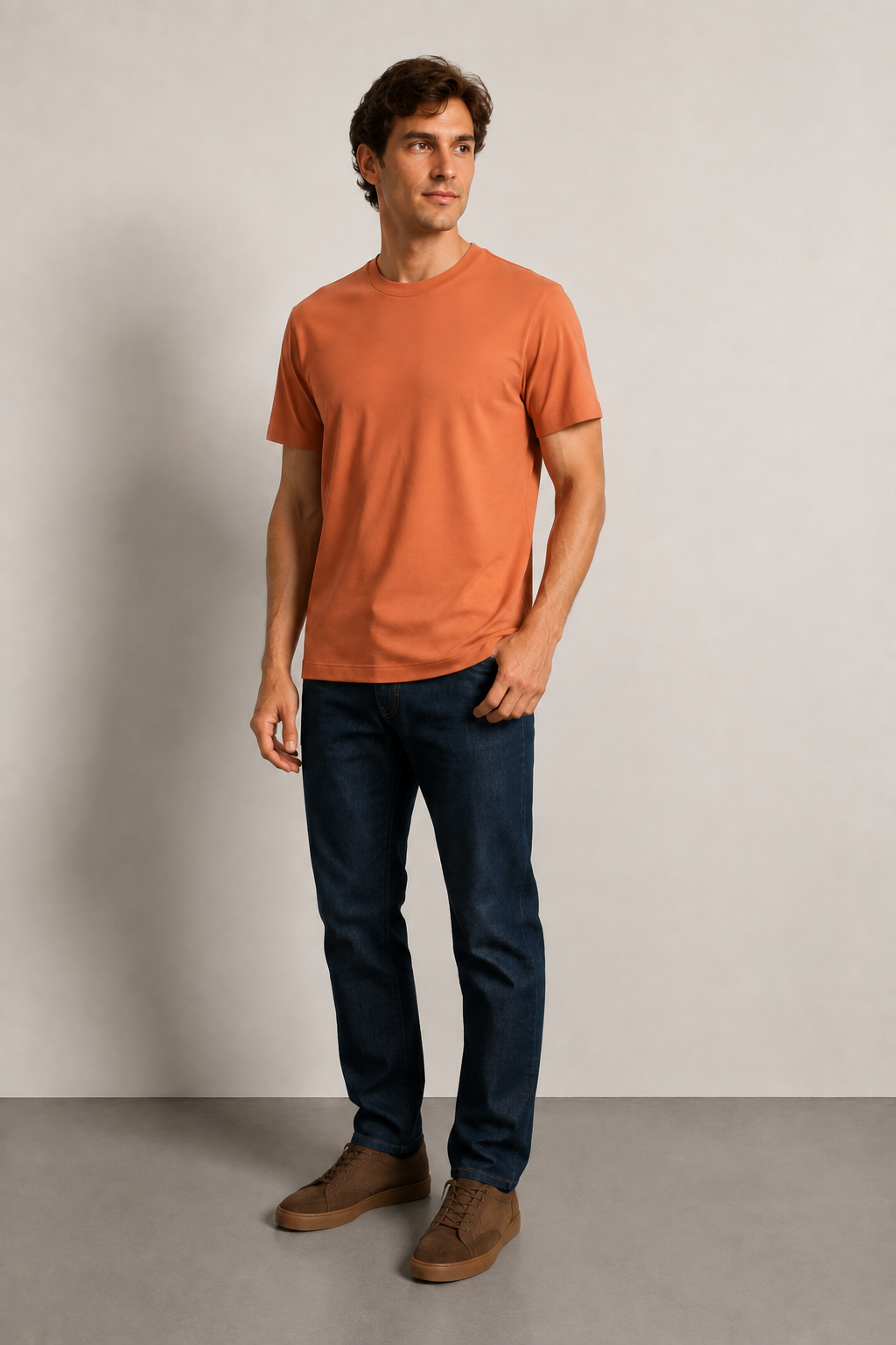 FİGO Erkek Regular Fit Bisiklet Yaka Yan Yırtmaçlı Basic T-Shırt