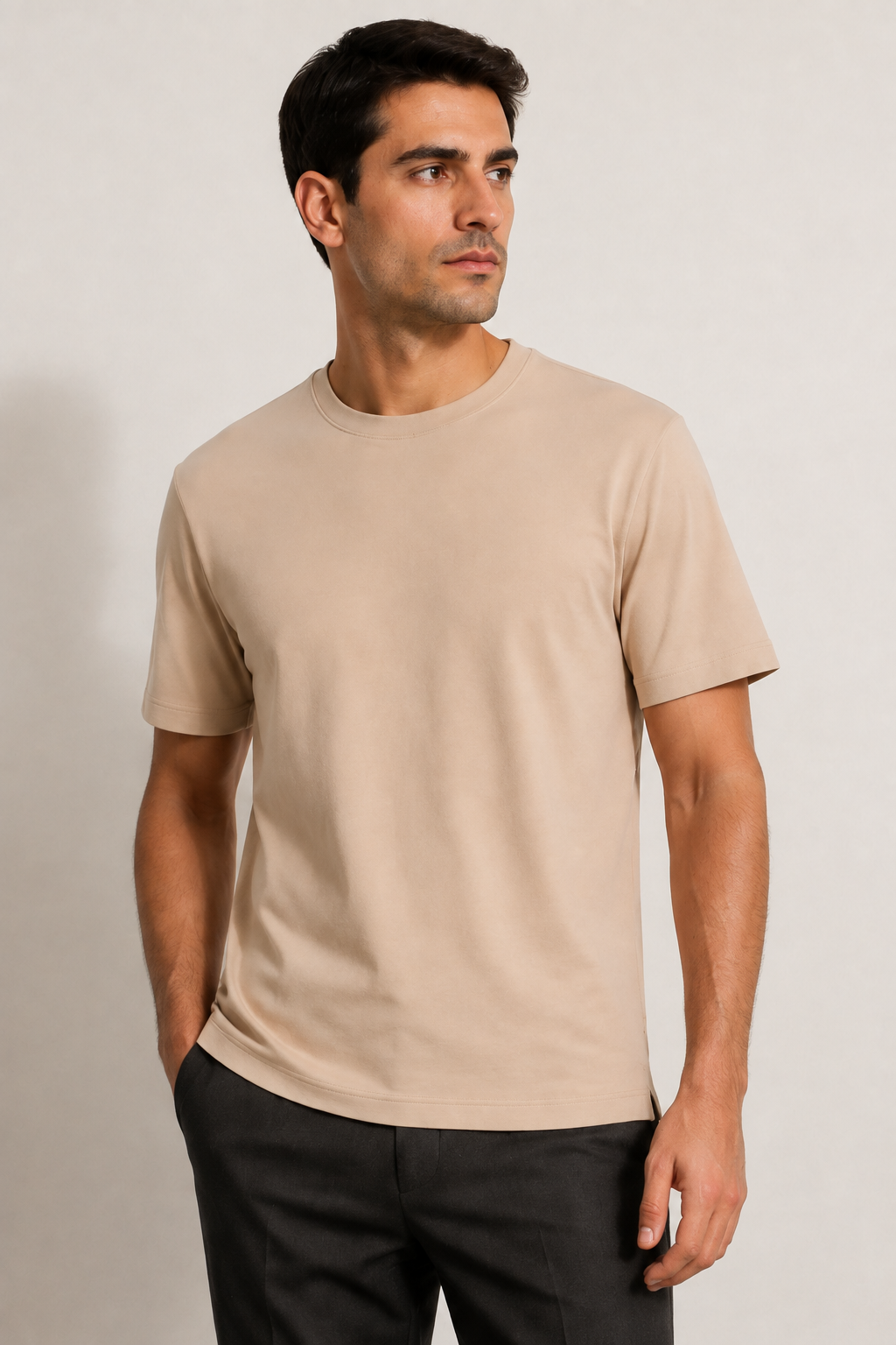 FİGO Erkek Regular Fit Bisiklet Yaka Yan Yırtmaçlı Basic T-Shırt