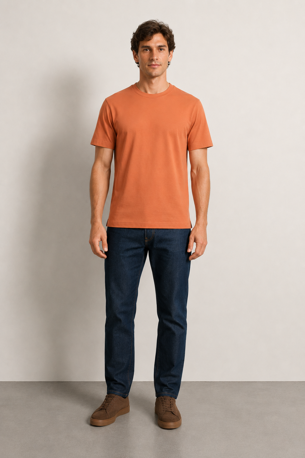 FİGO Erkek Regular Fit Bisiklet Yaka Yan Yırtmaçlı Basic T-Shırt