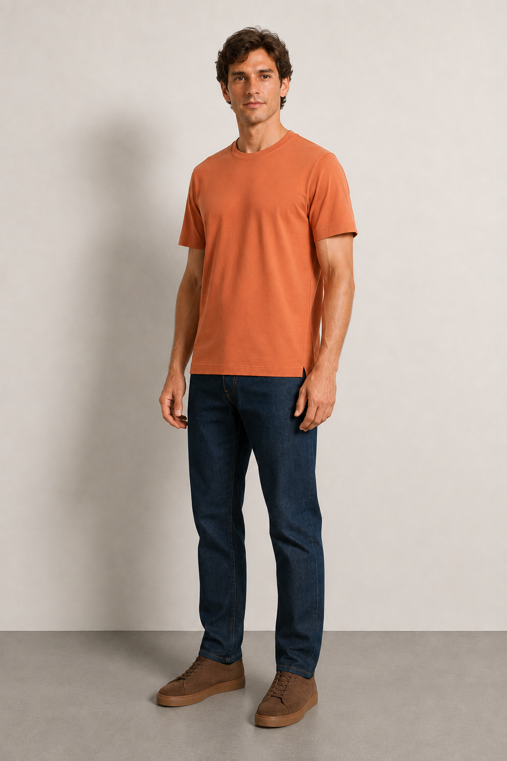 FİGO Erkek Regular Fit Bisiklet Yaka Yan Yırtmaçlı Basic T-Shırt