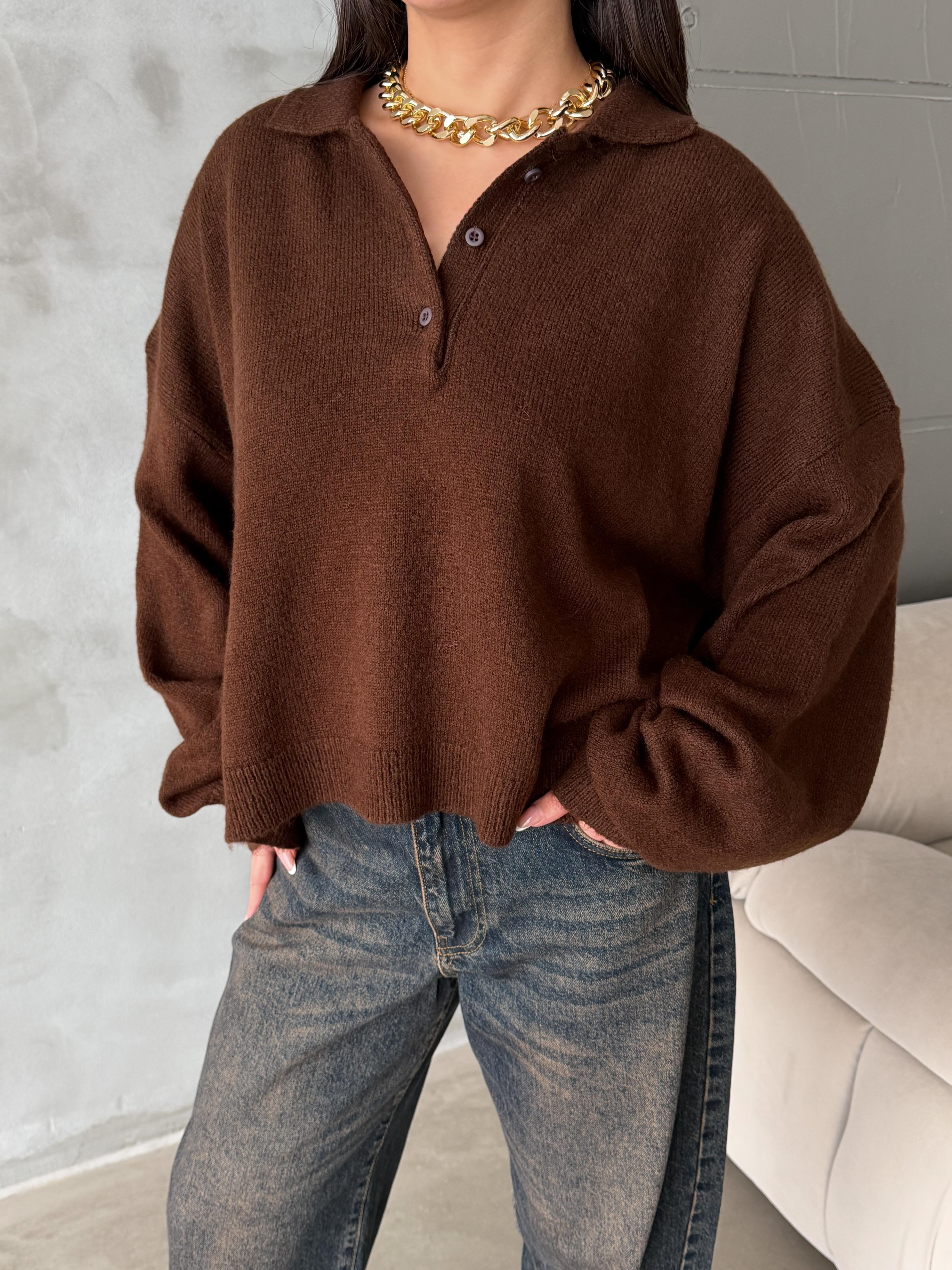 Polo Yaka Oversize Kadın Triko