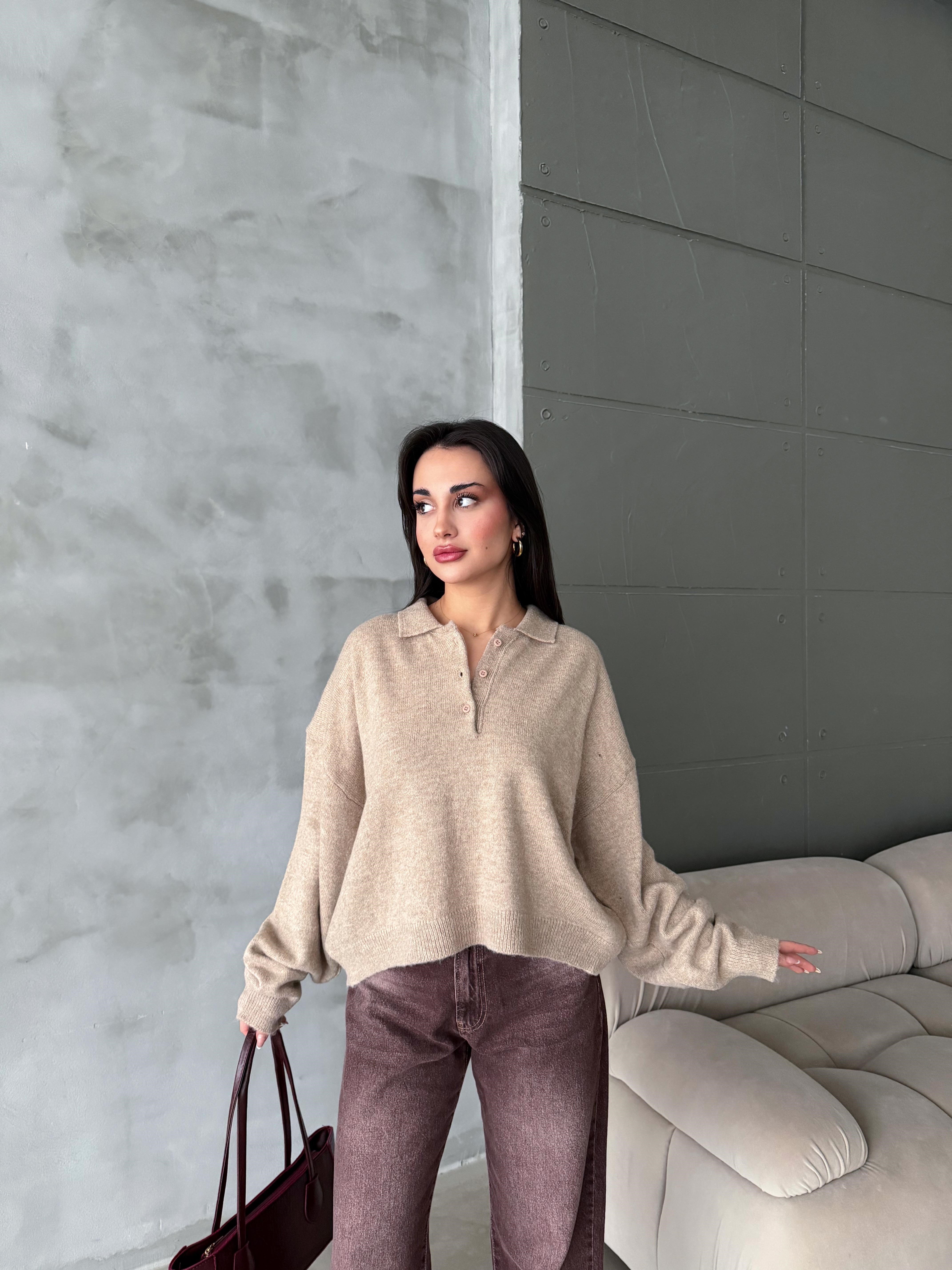 Polo Yaka Oversize Kadın Triko