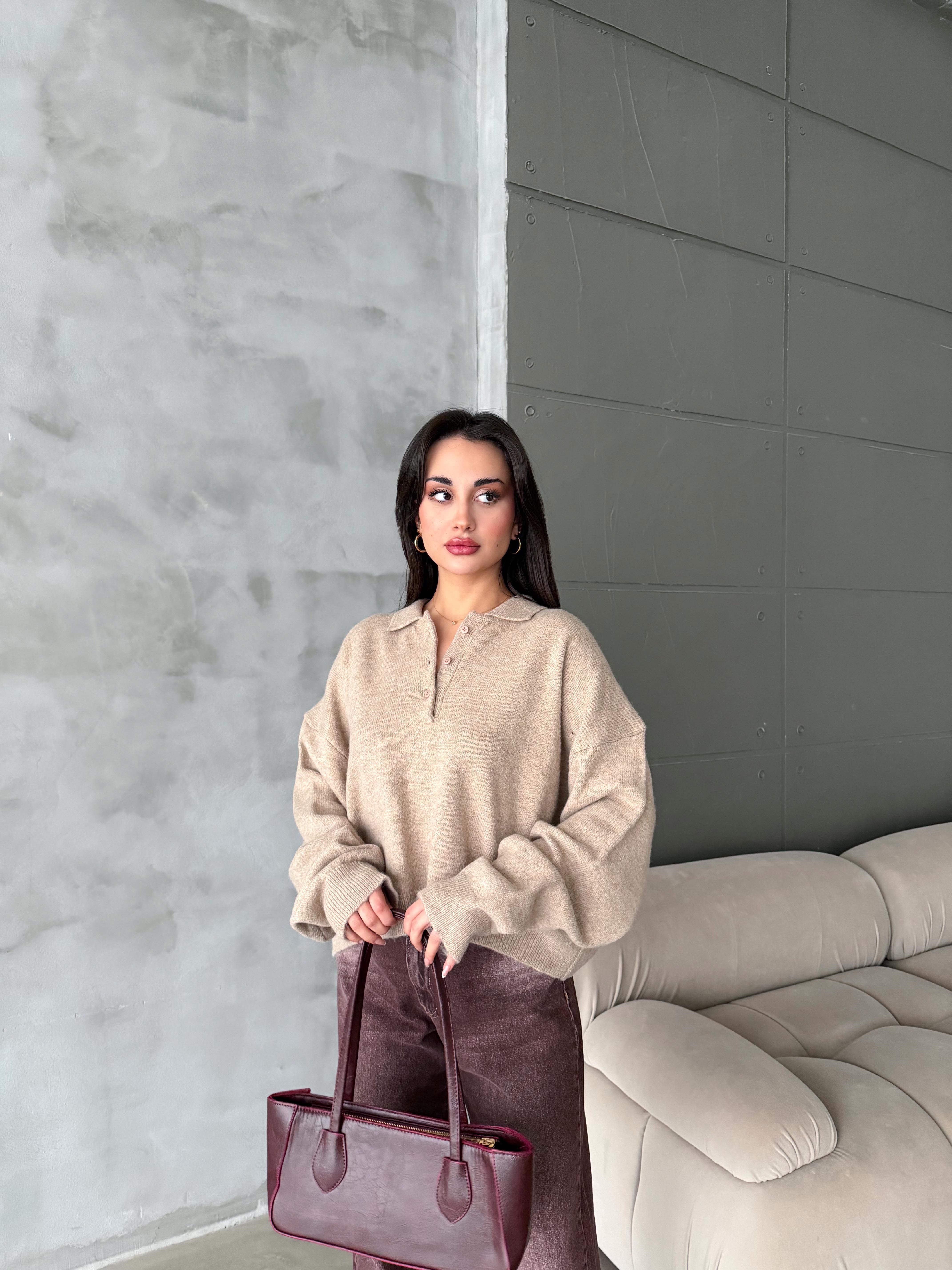 Polo Yaka Oversize Kadın Triko