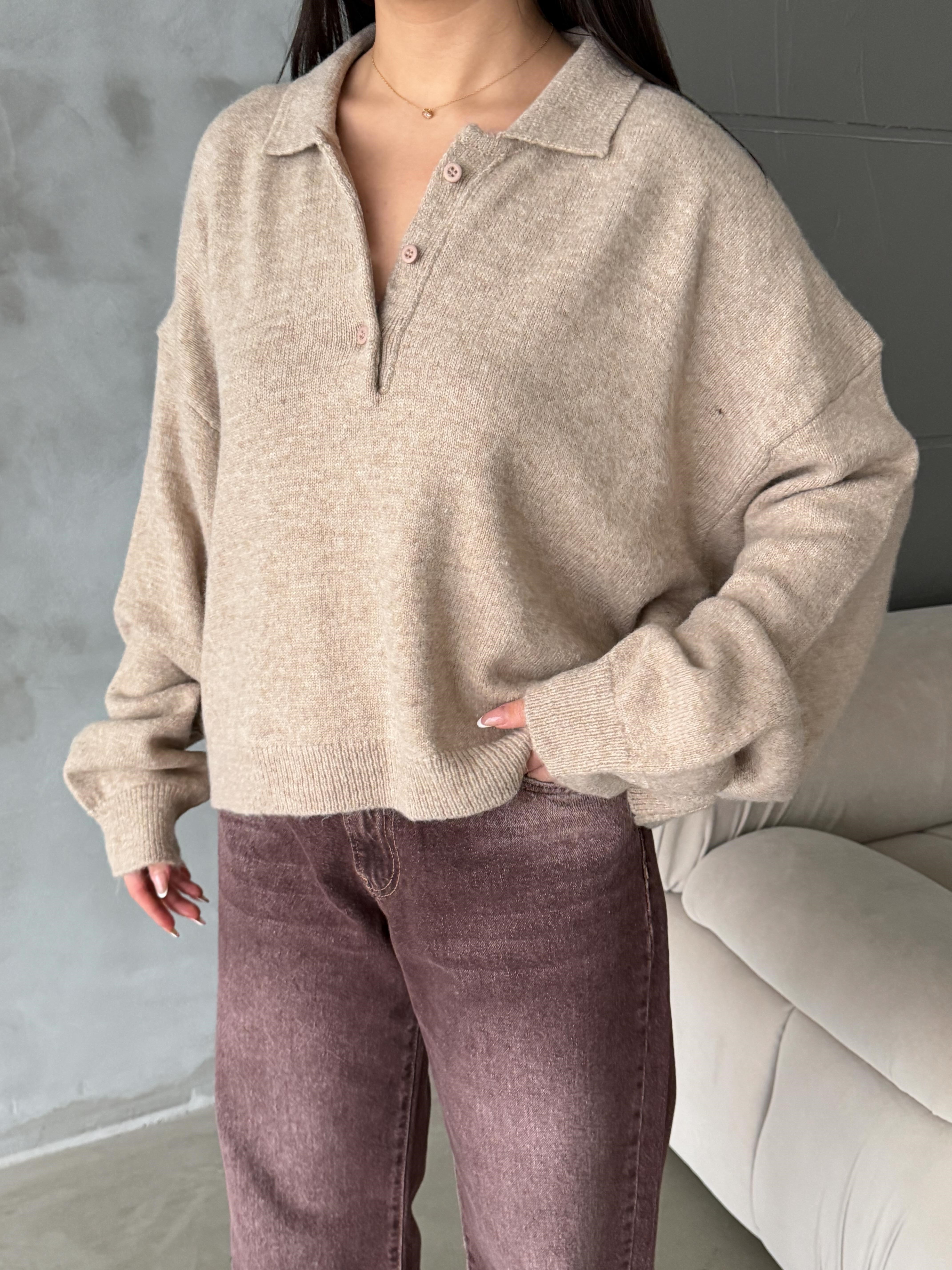 Polo Yaka Oversize Kadın Triko