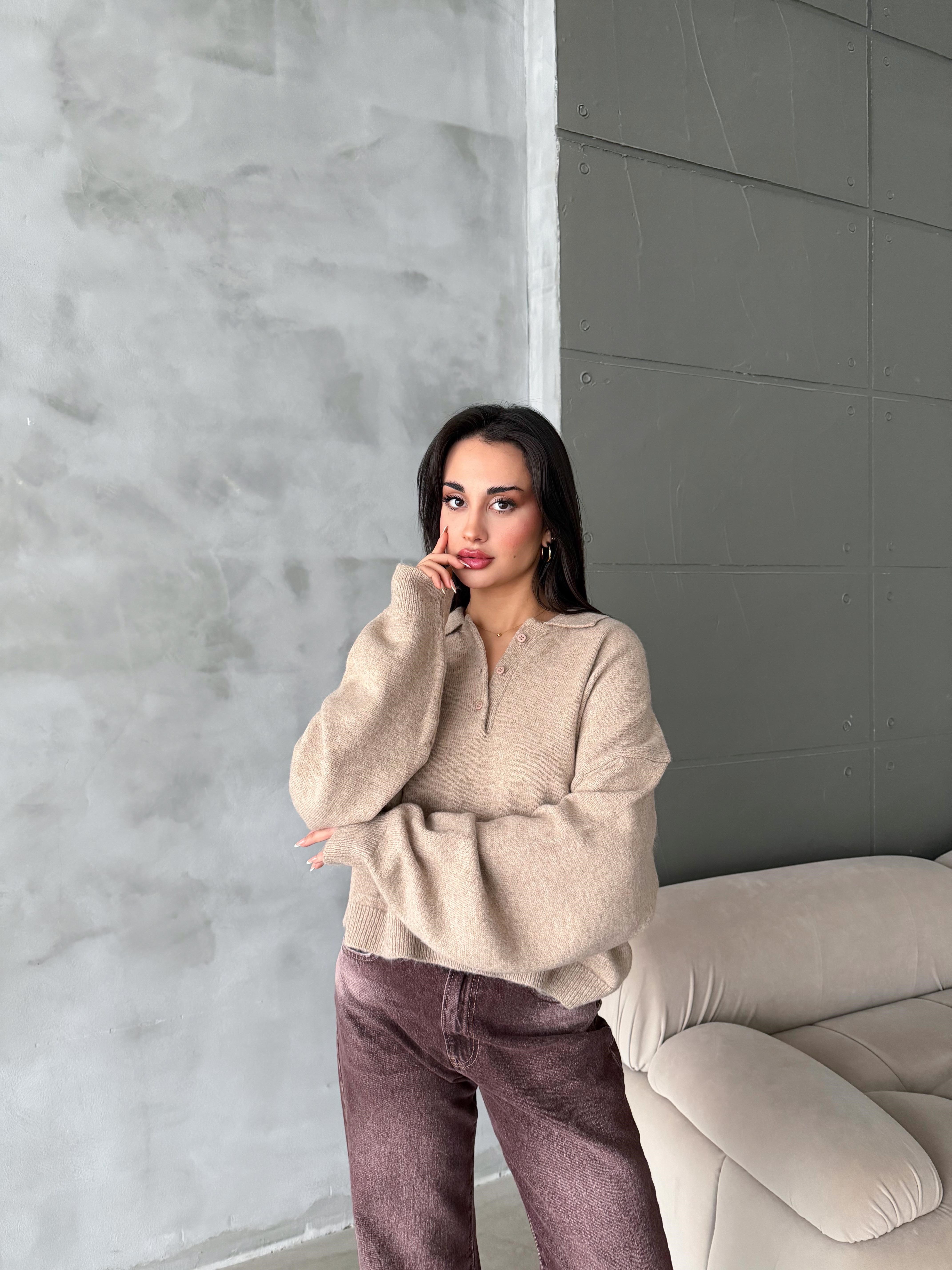 Polo Yaka Oversize Kadın Triko