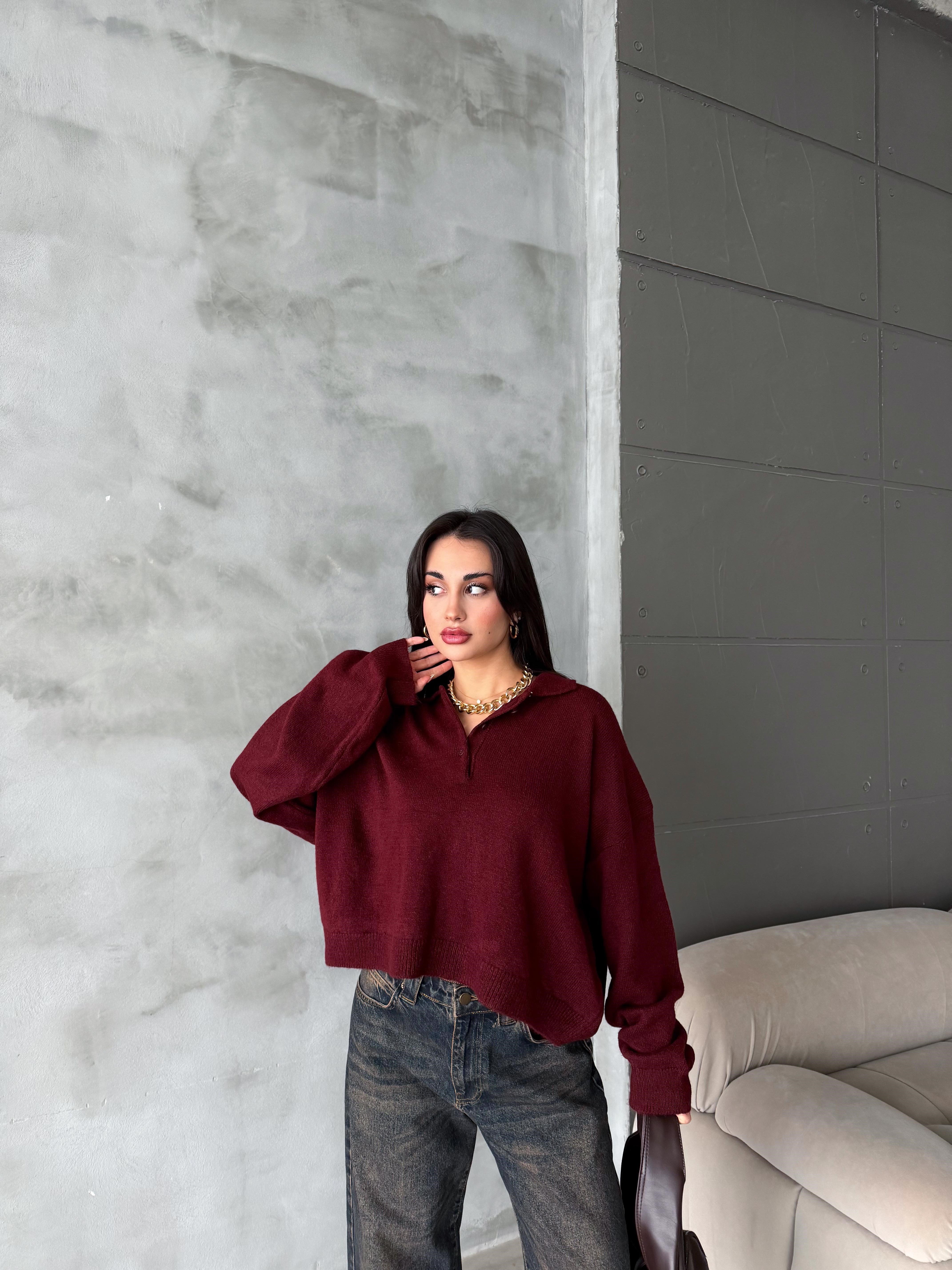 Polo Yaka Oversize Kadın Triko