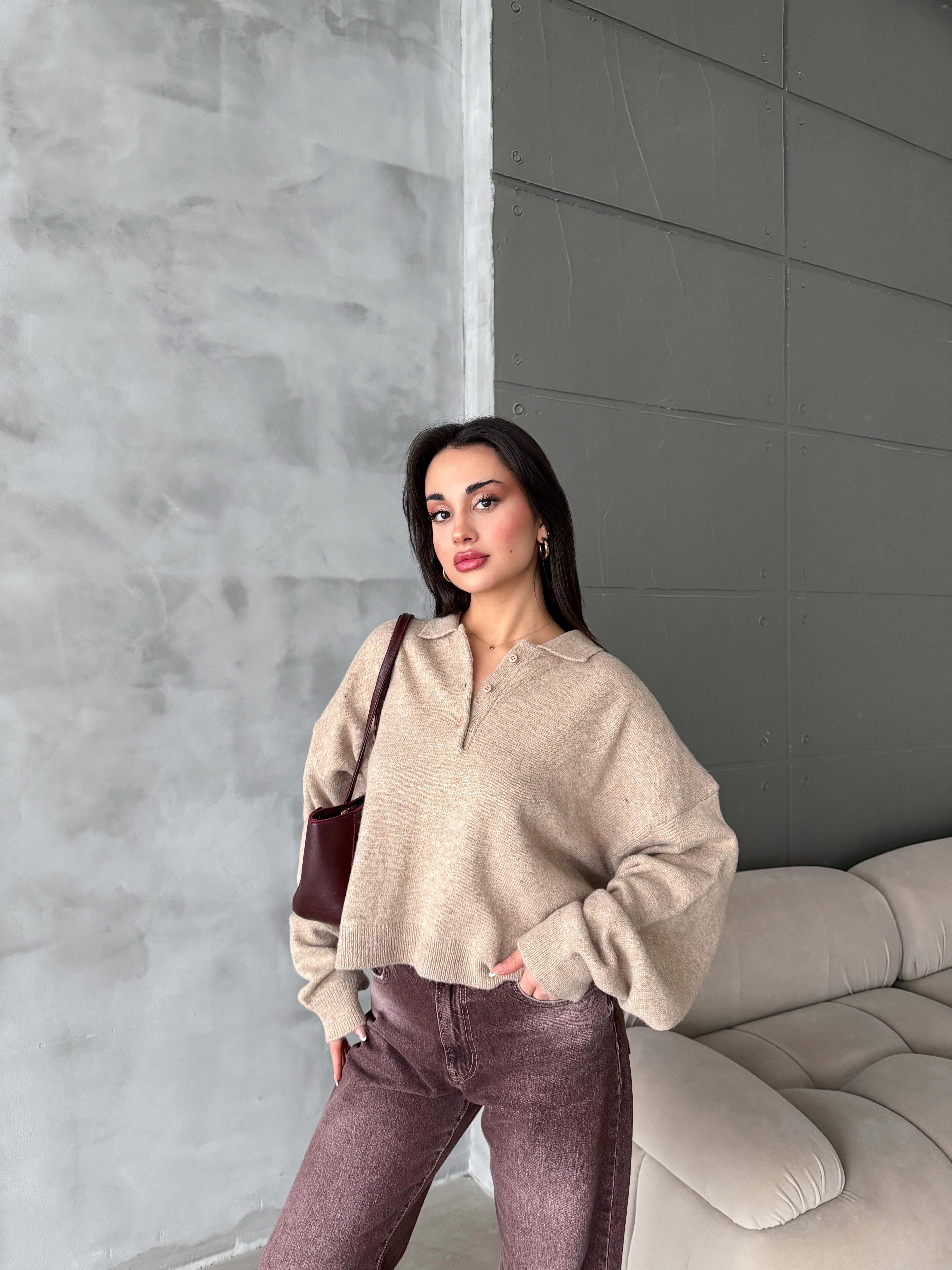 Polo Yaka Oversize Kadın Triko