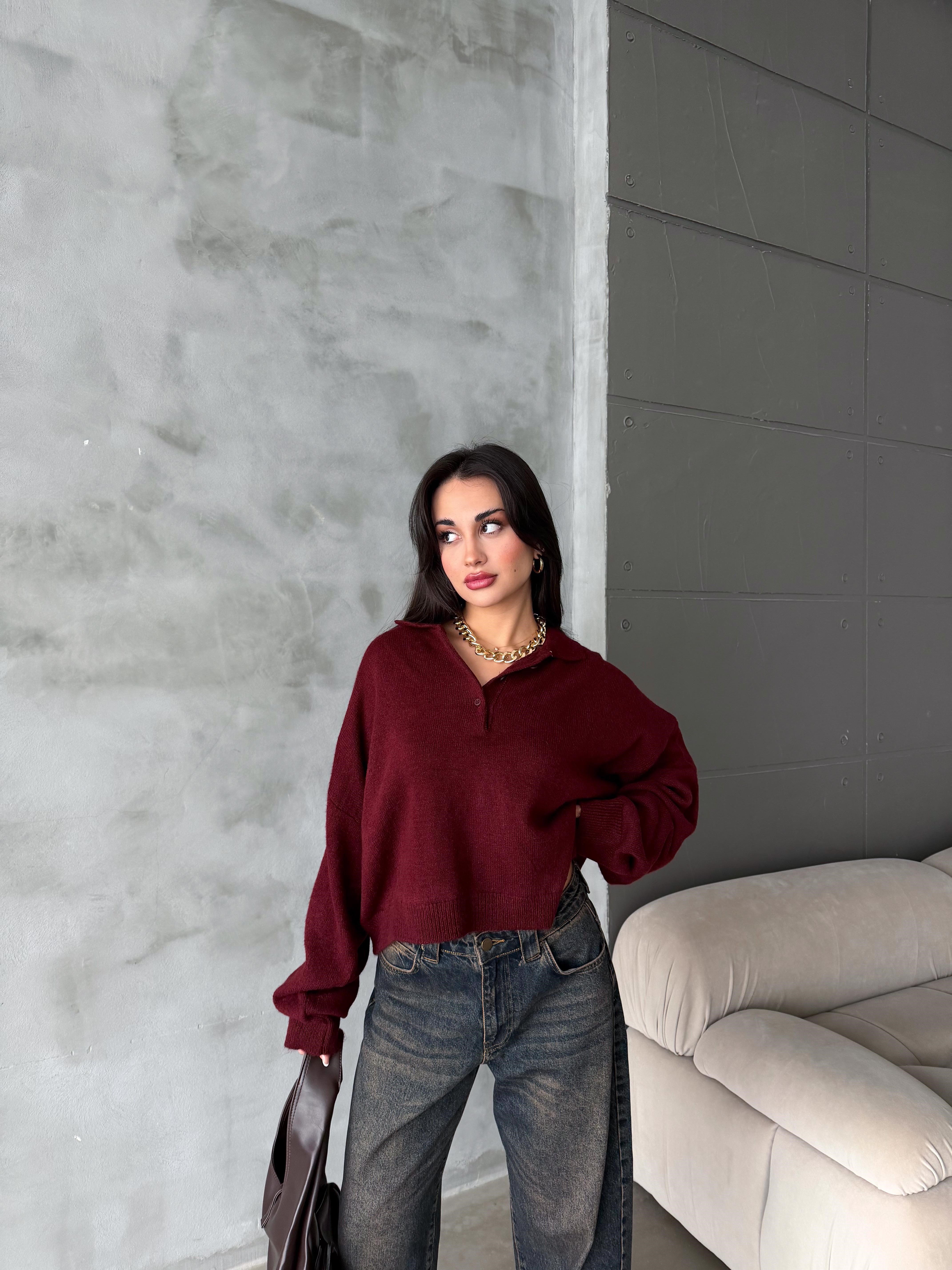 Polo Yaka Oversize Kadın Triko