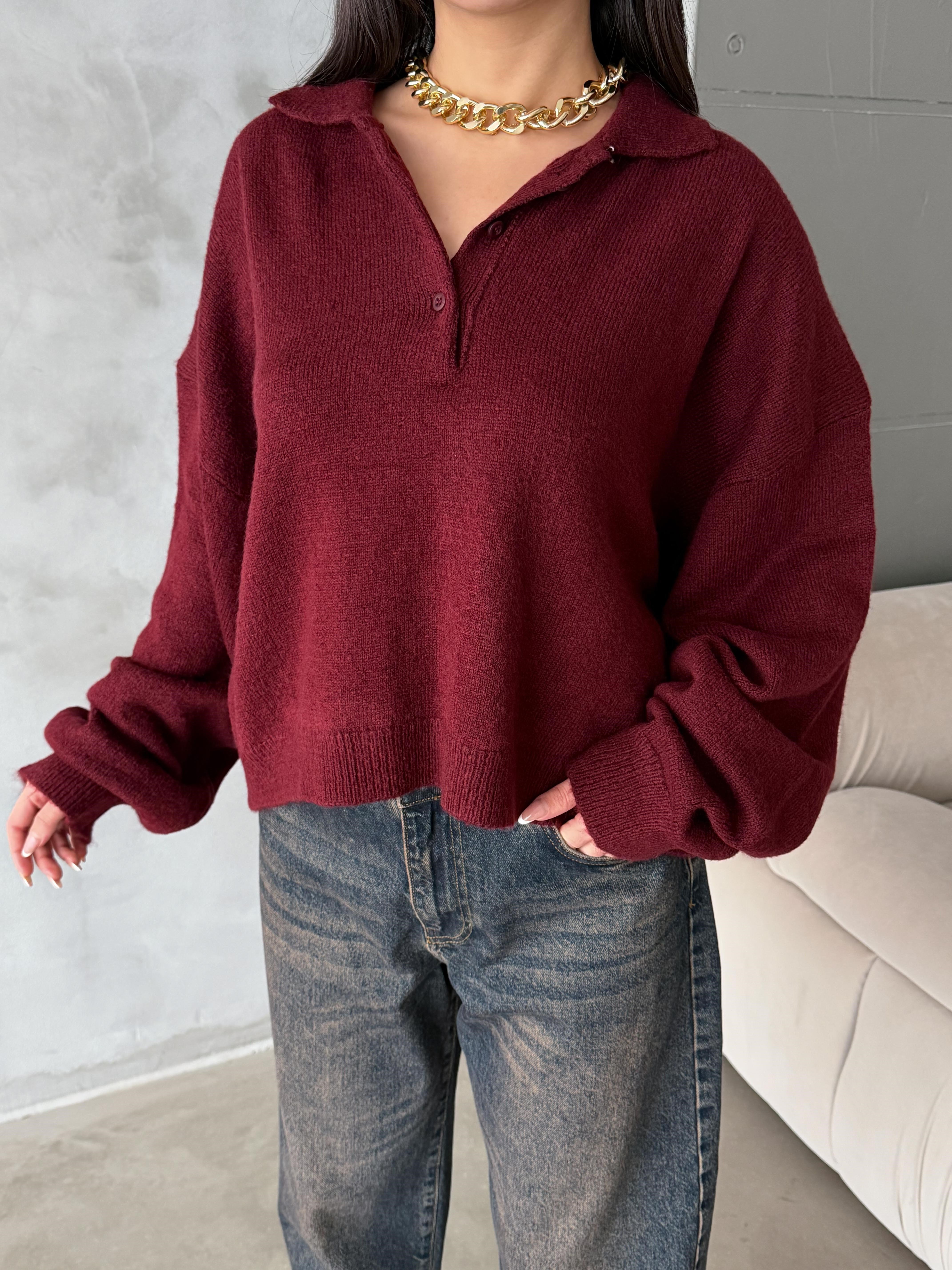 Polo Yaka Oversize Kadın Triko