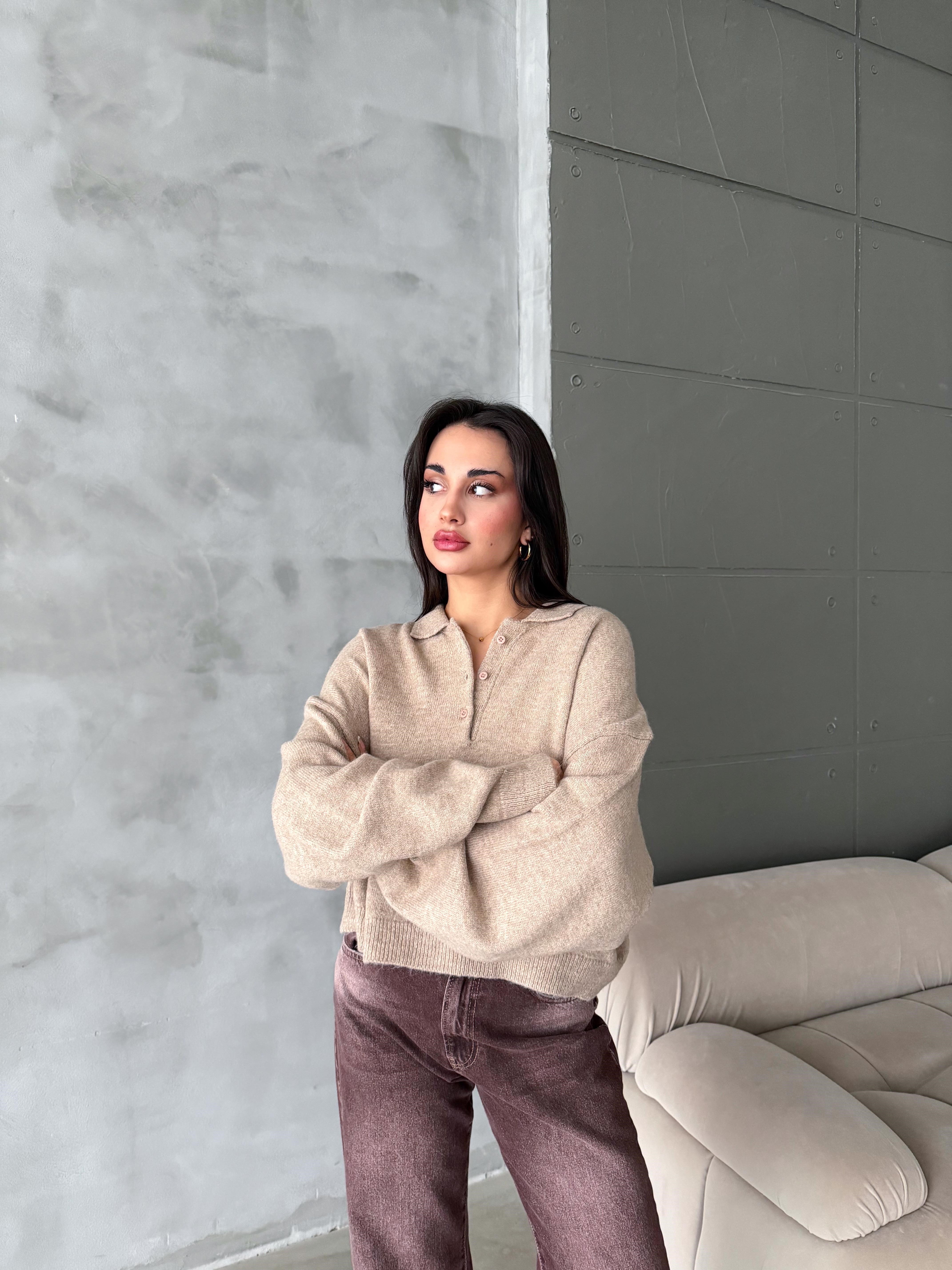 Polo Yaka Oversize Kadın Triko