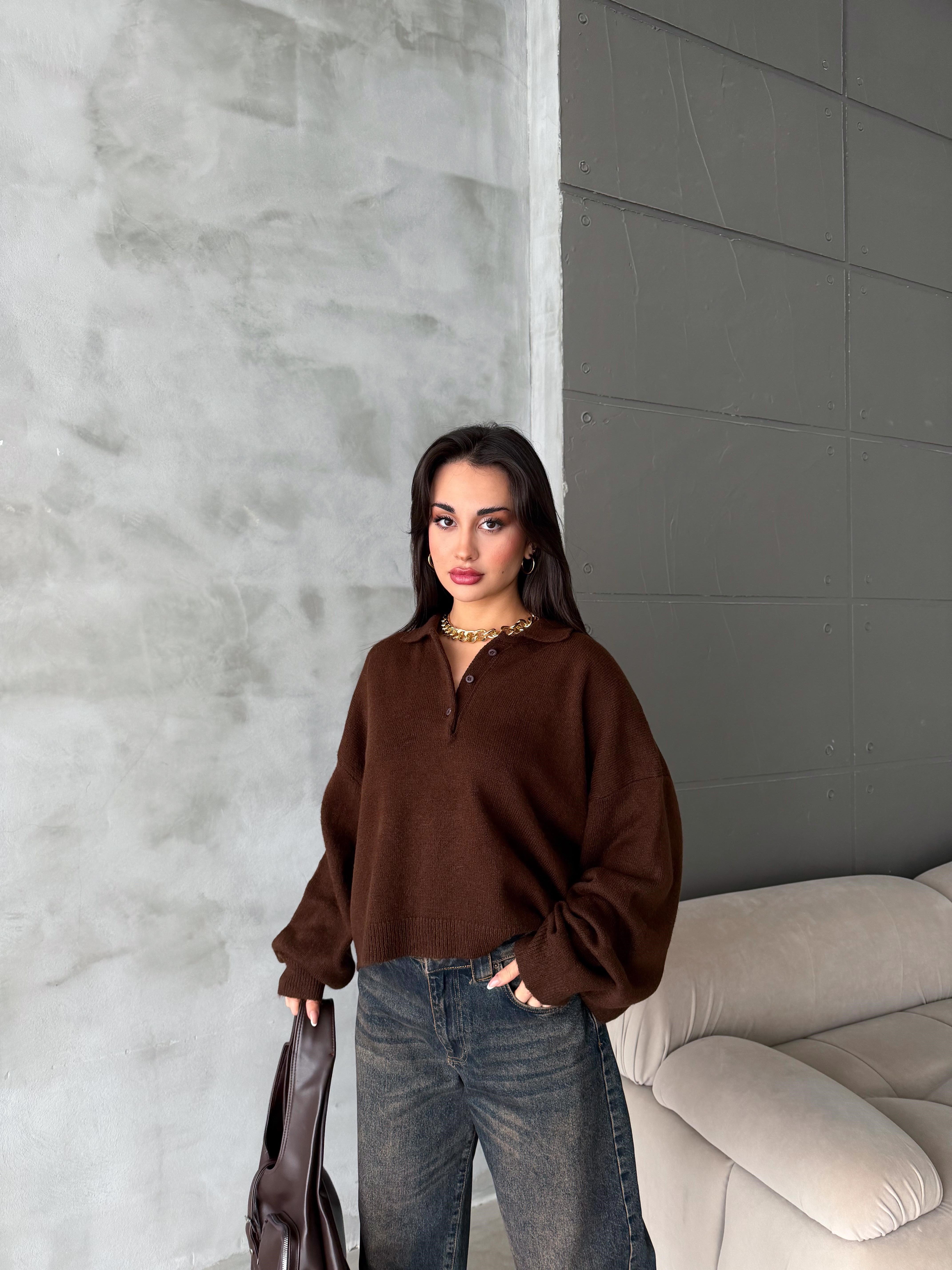 Polo Yaka Oversize Kadın Triko