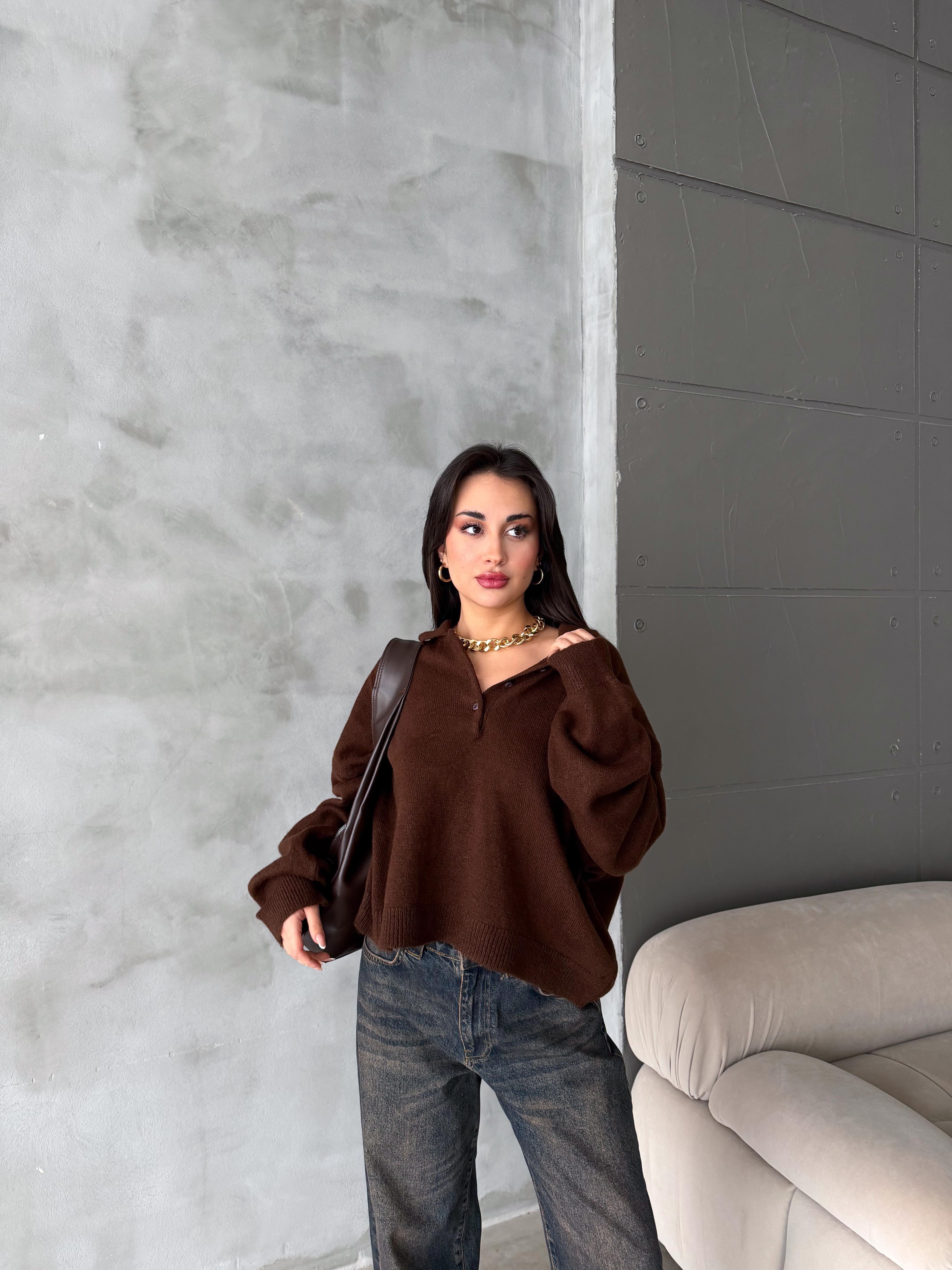 Polo Yaka Oversize Kadın Triko