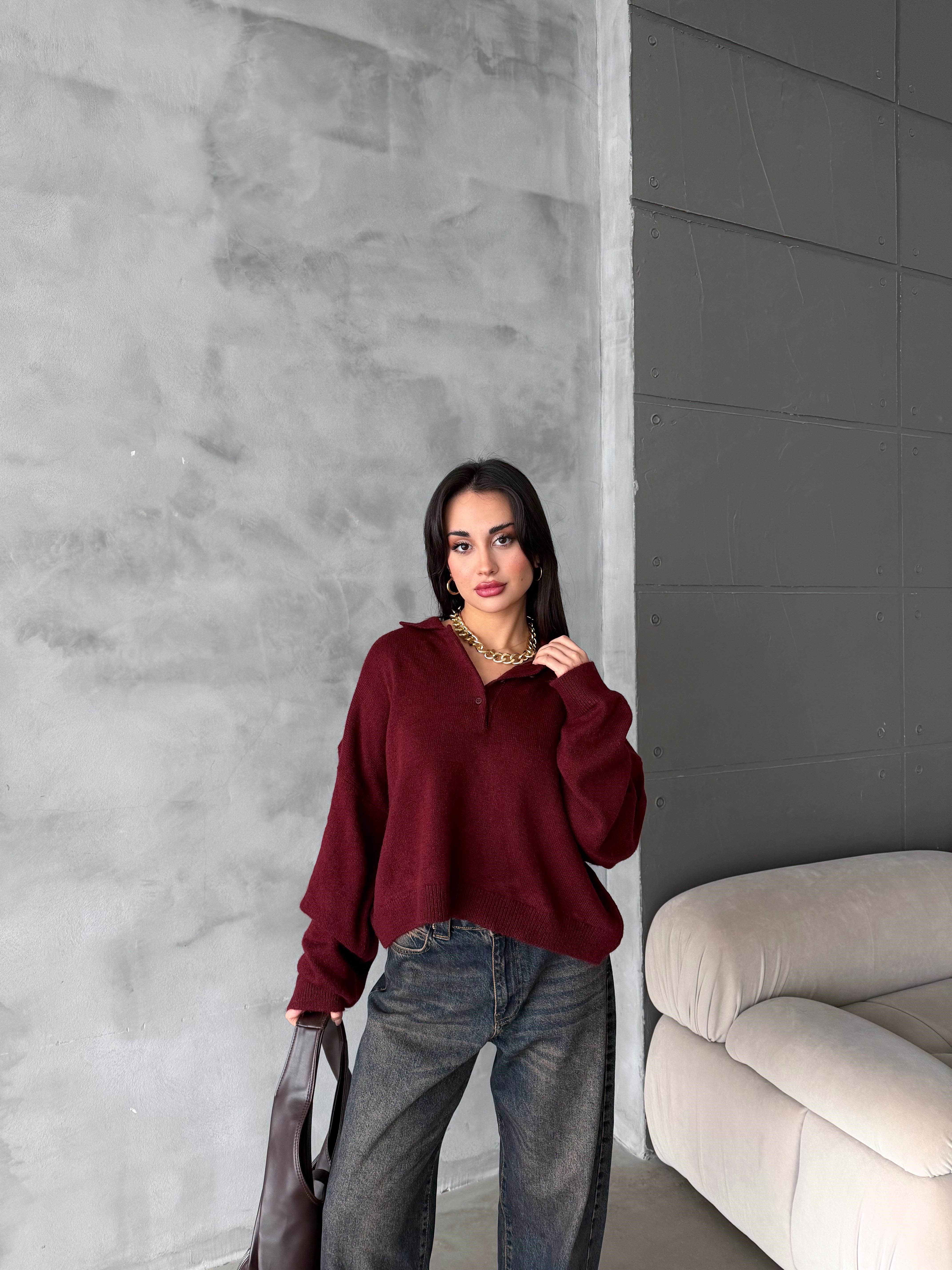 Polo Yaka Oversize Kadın Triko