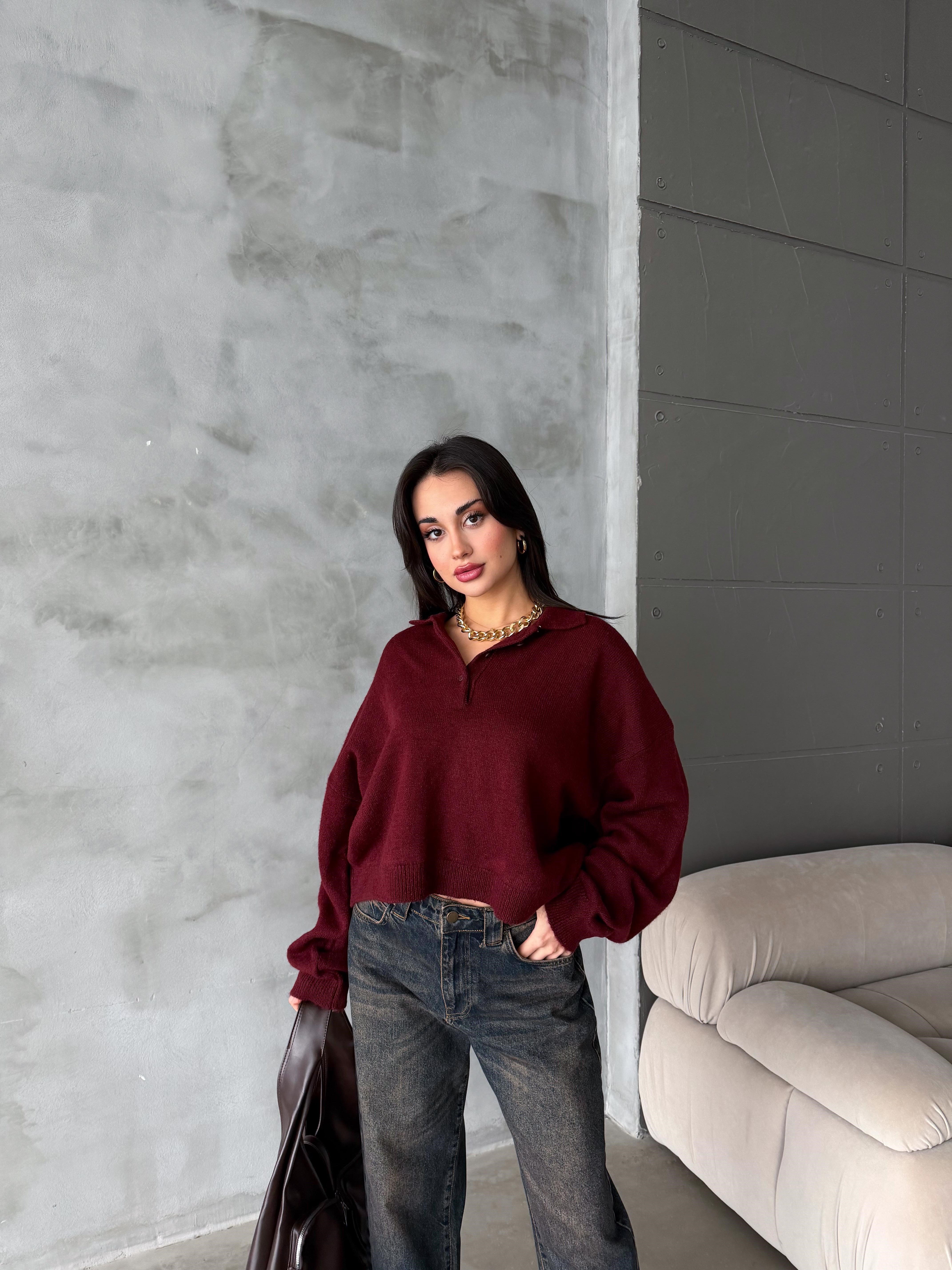 Polo Yaka Oversize Kadın Triko