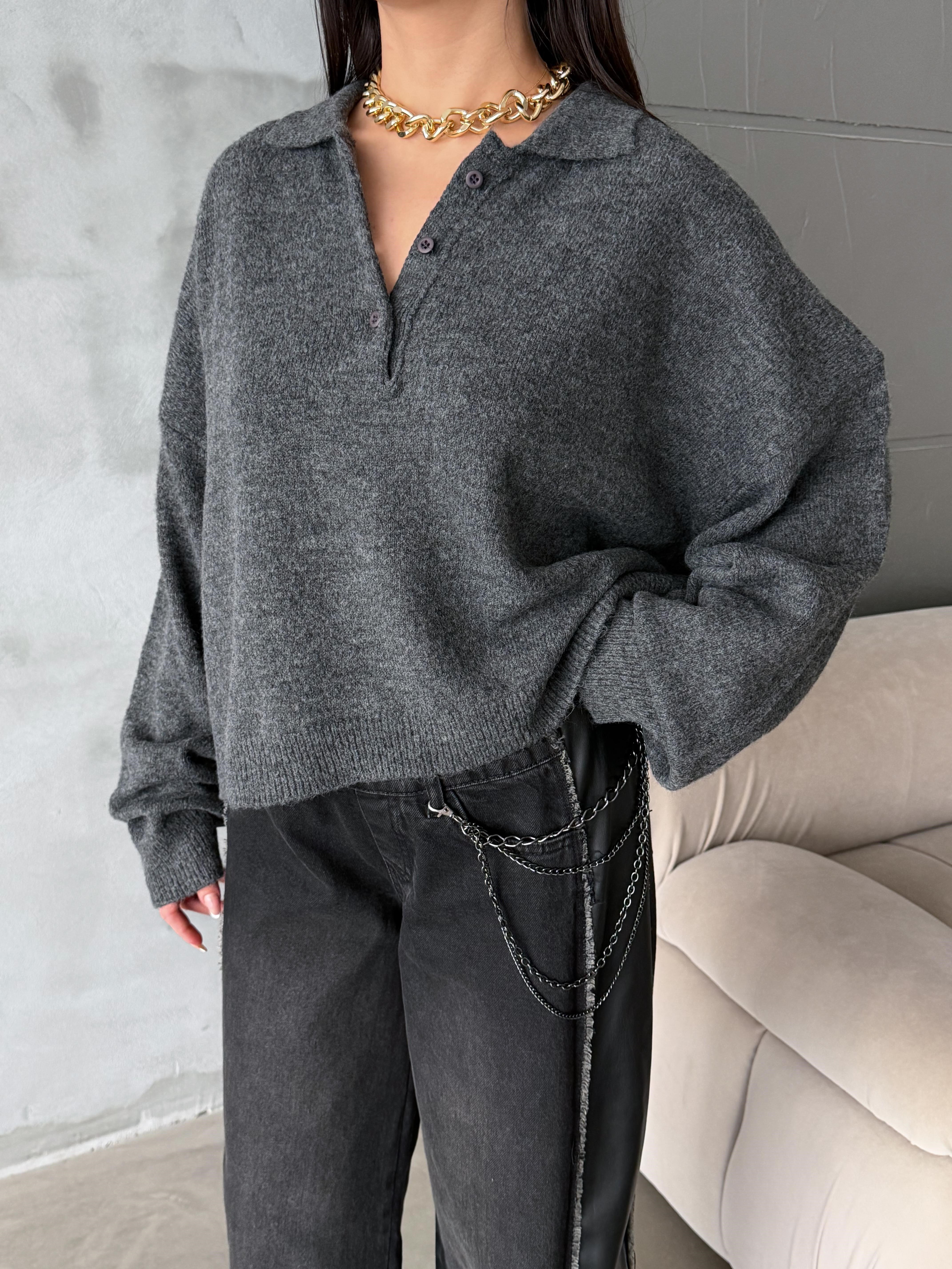 Polo Yaka Oversize Kadın Triko