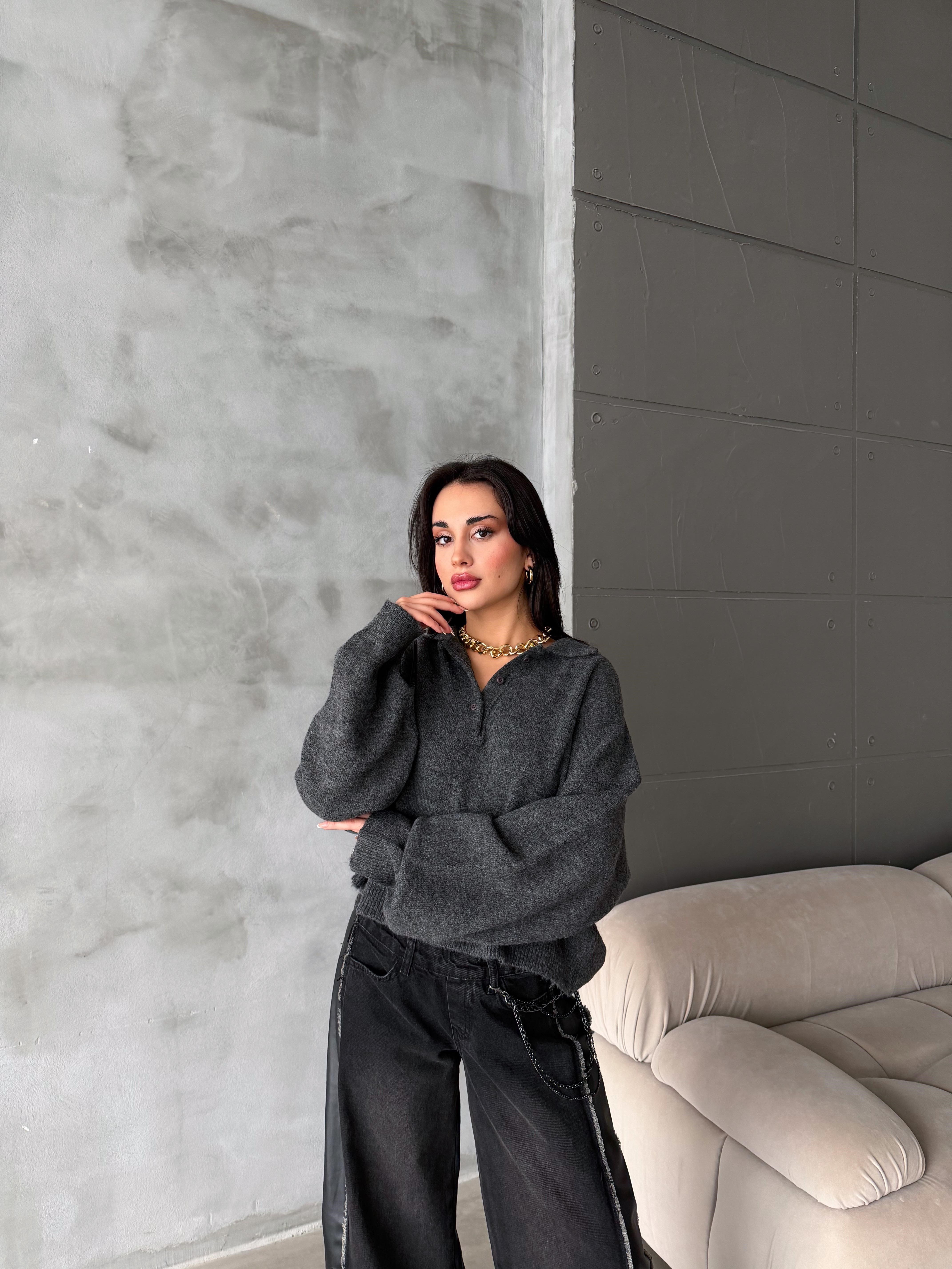 Polo Yaka Oversize Kadın Triko