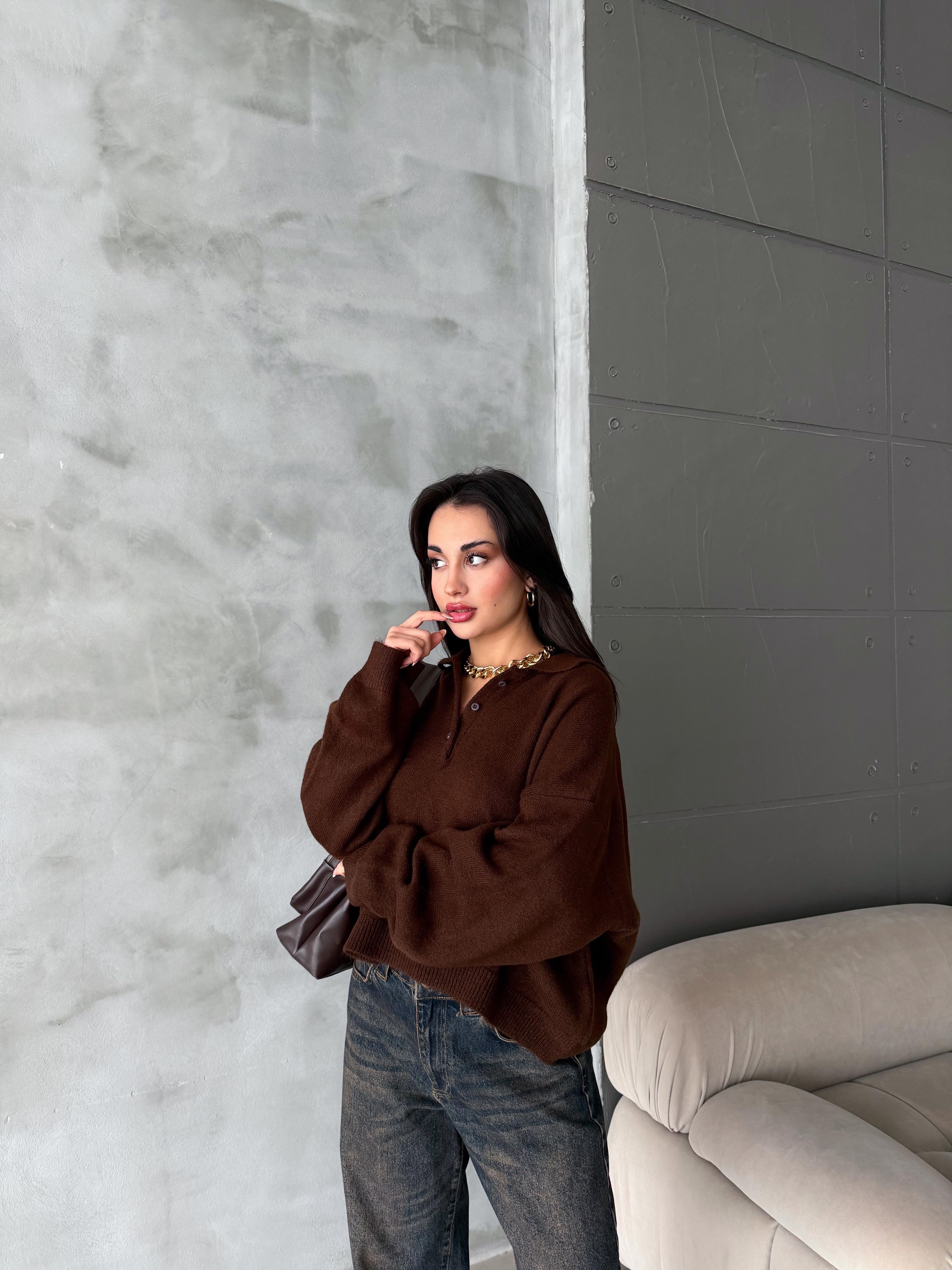 Polo Yaka Oversize Kadın Triko