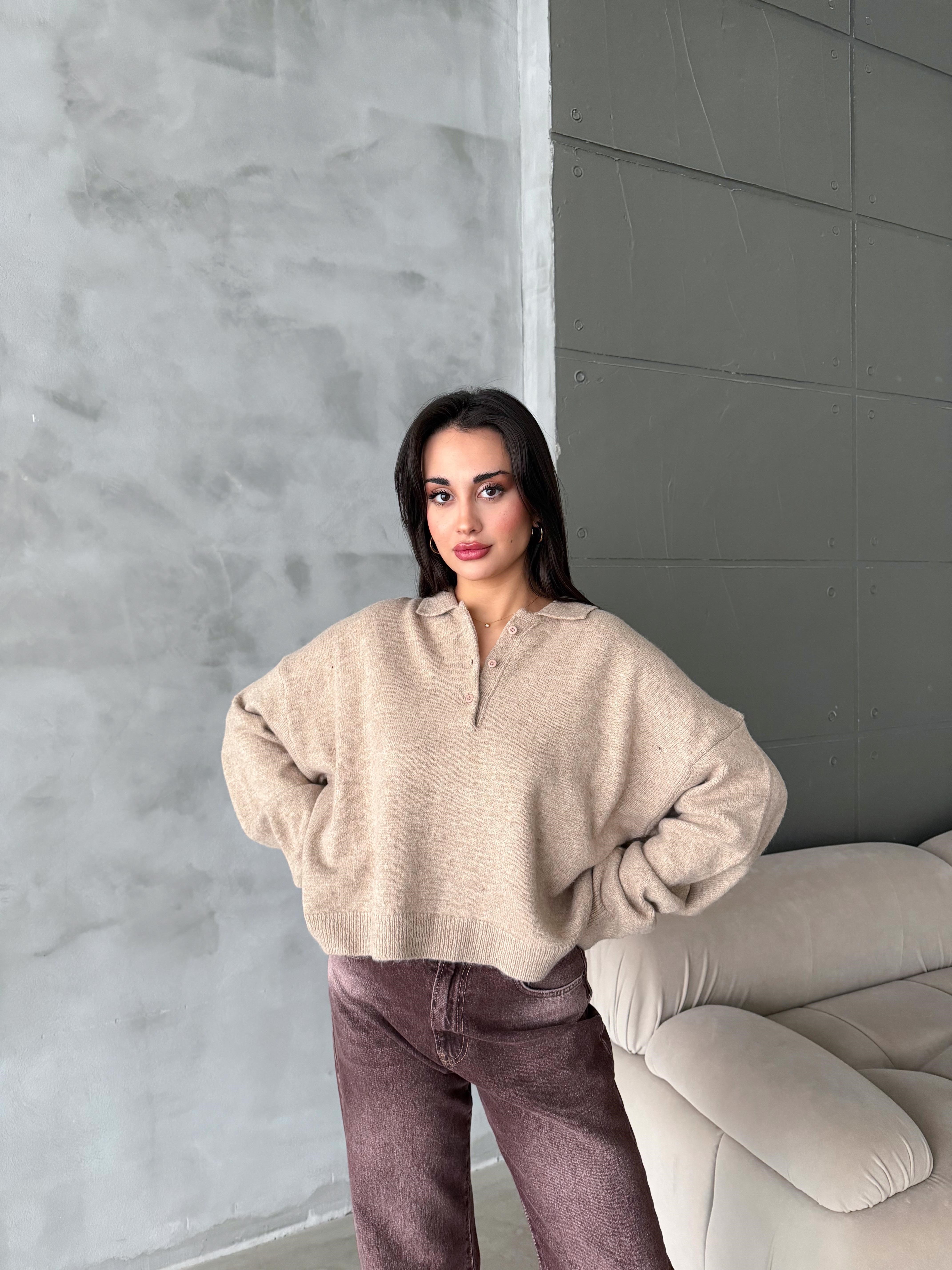 Polo Yaka Oversize Kadın Triko