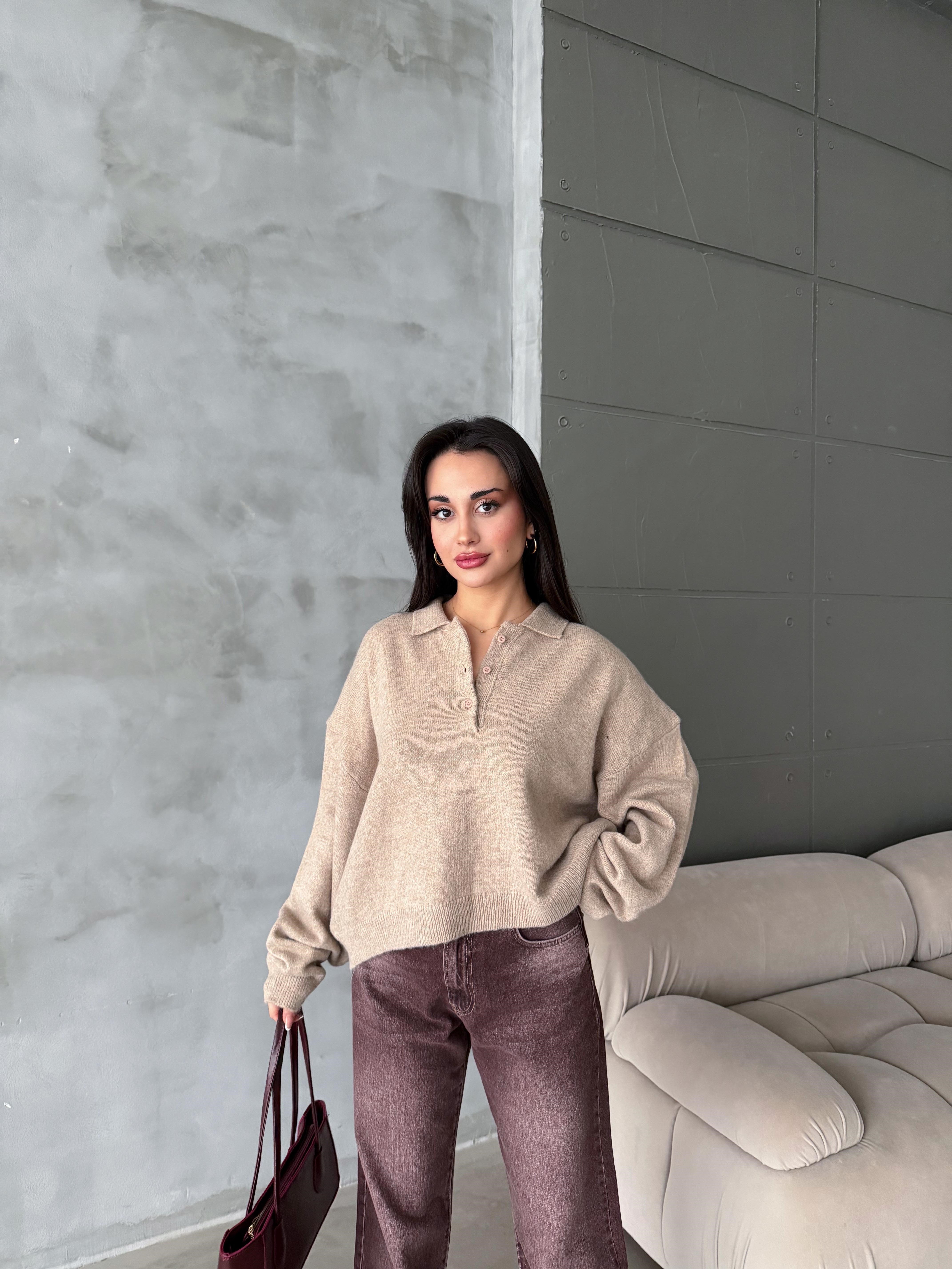 Polo Yaka Oversize Kadın Triko