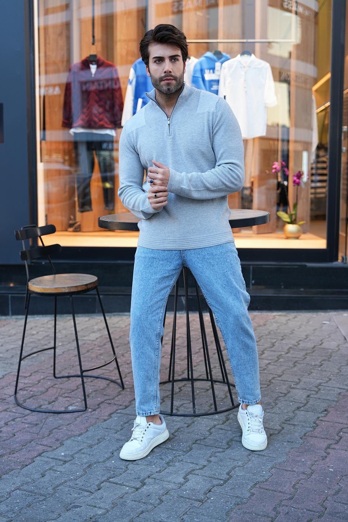 Yarım Fermuar Erkek Kazak
