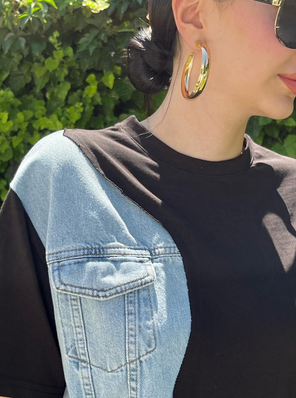 Oversize Denim Detaylı Siyah Tasarım Elbise