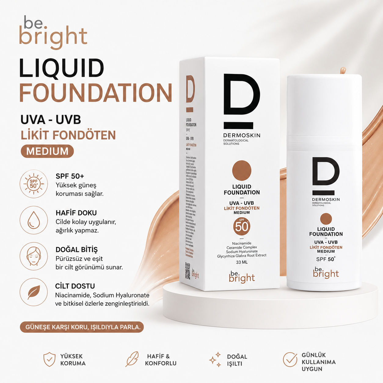 Dermoskin Be Bright Spf 50+ 33 ml Light Likit Fondöten
