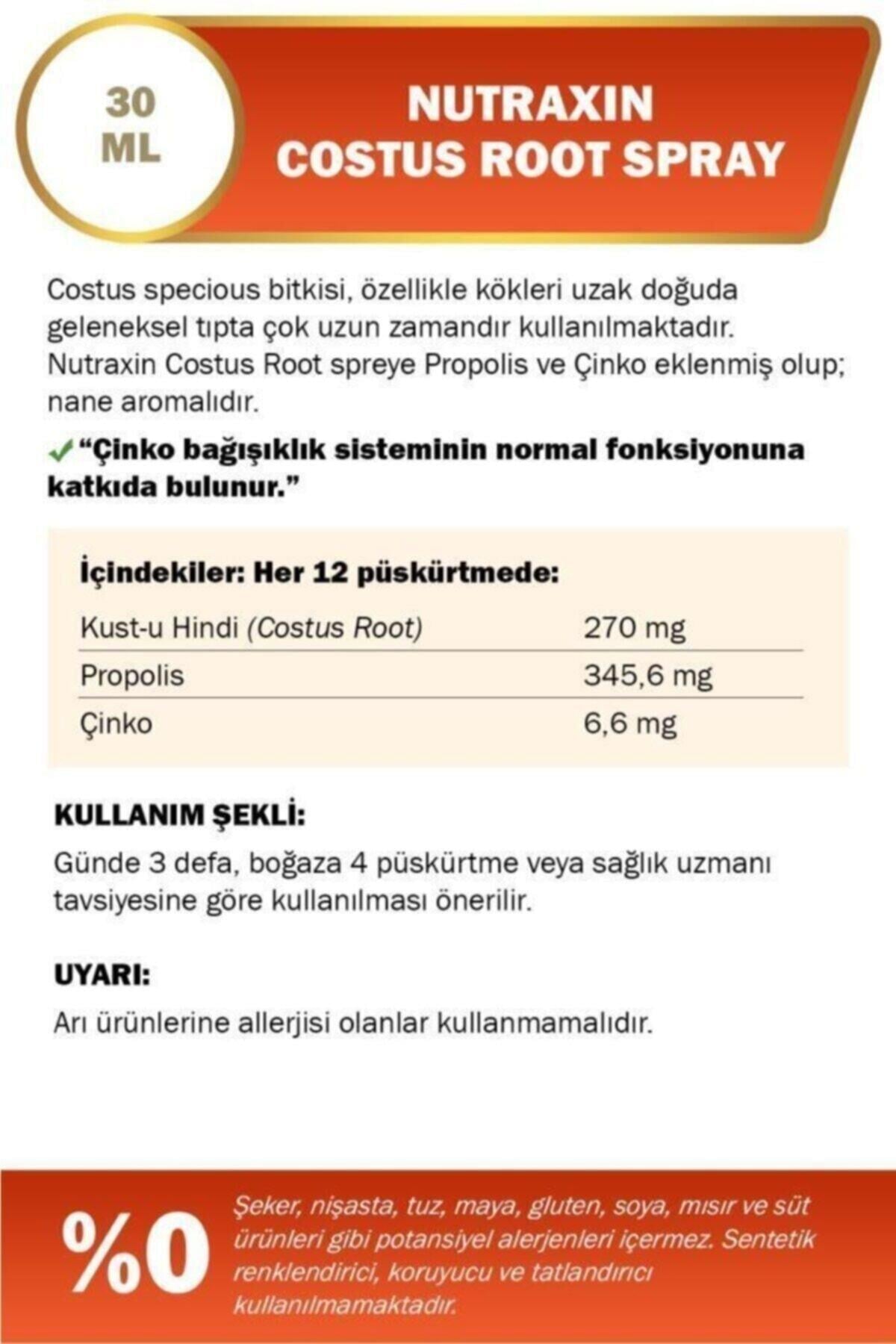 Nutraxin Costus Root Spray 30 Ml - Kusti Hindi Boğaz Spreyi