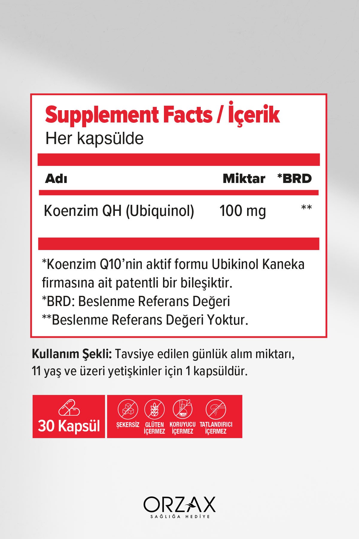 Orzax Koenzim QH 100mg 30 Kapsül