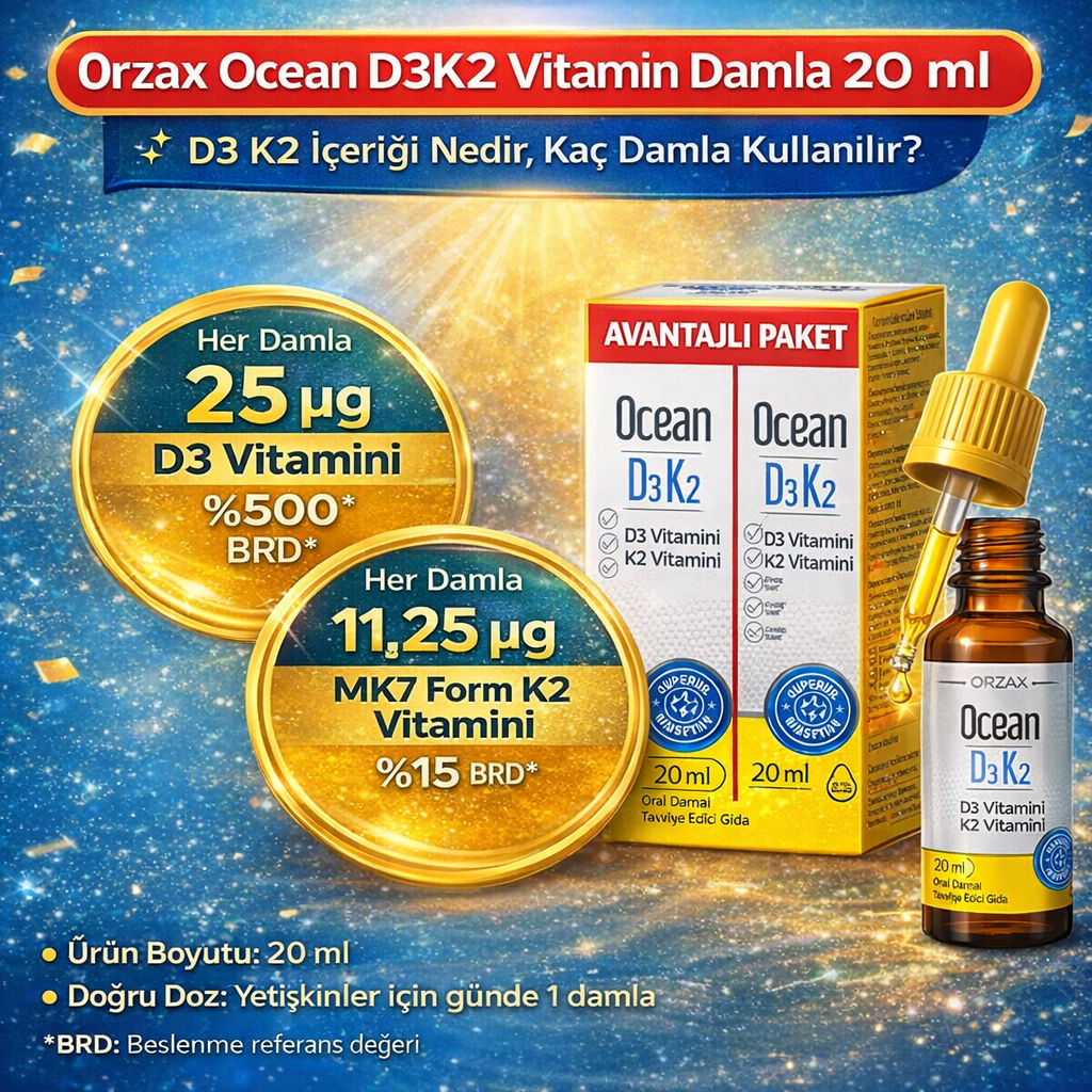 Orzax Ocean Kofre Vitamin D3+K2 20 ml ( 1 Adet )