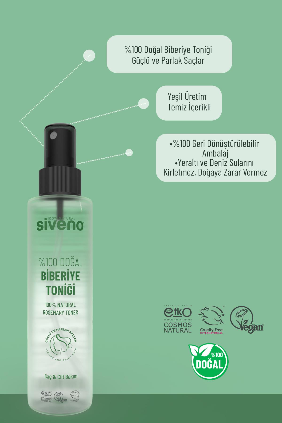 Siveno %100 Doğal Biberiye Suyu Saç Dökülmesi Karşıtı ve Hızlı Saç Uzatma Etkili Saç Toniği 150 ml