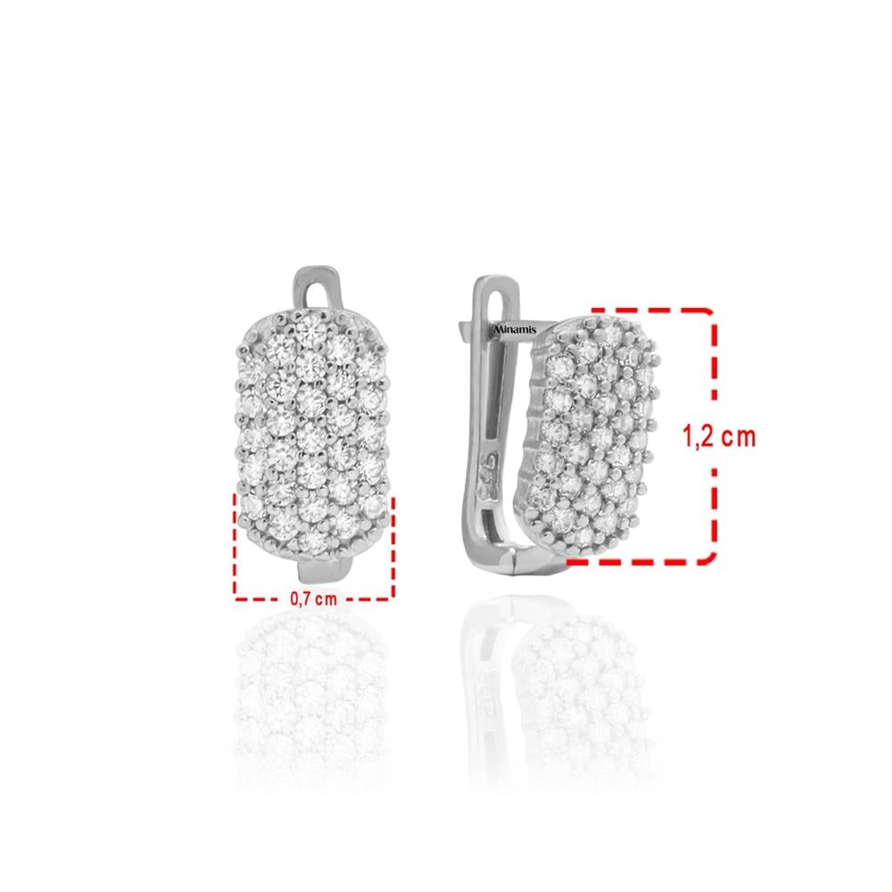 925 Ayar Oval Bombe Tasarımlı Taşlı Gümüş Küpe Silver