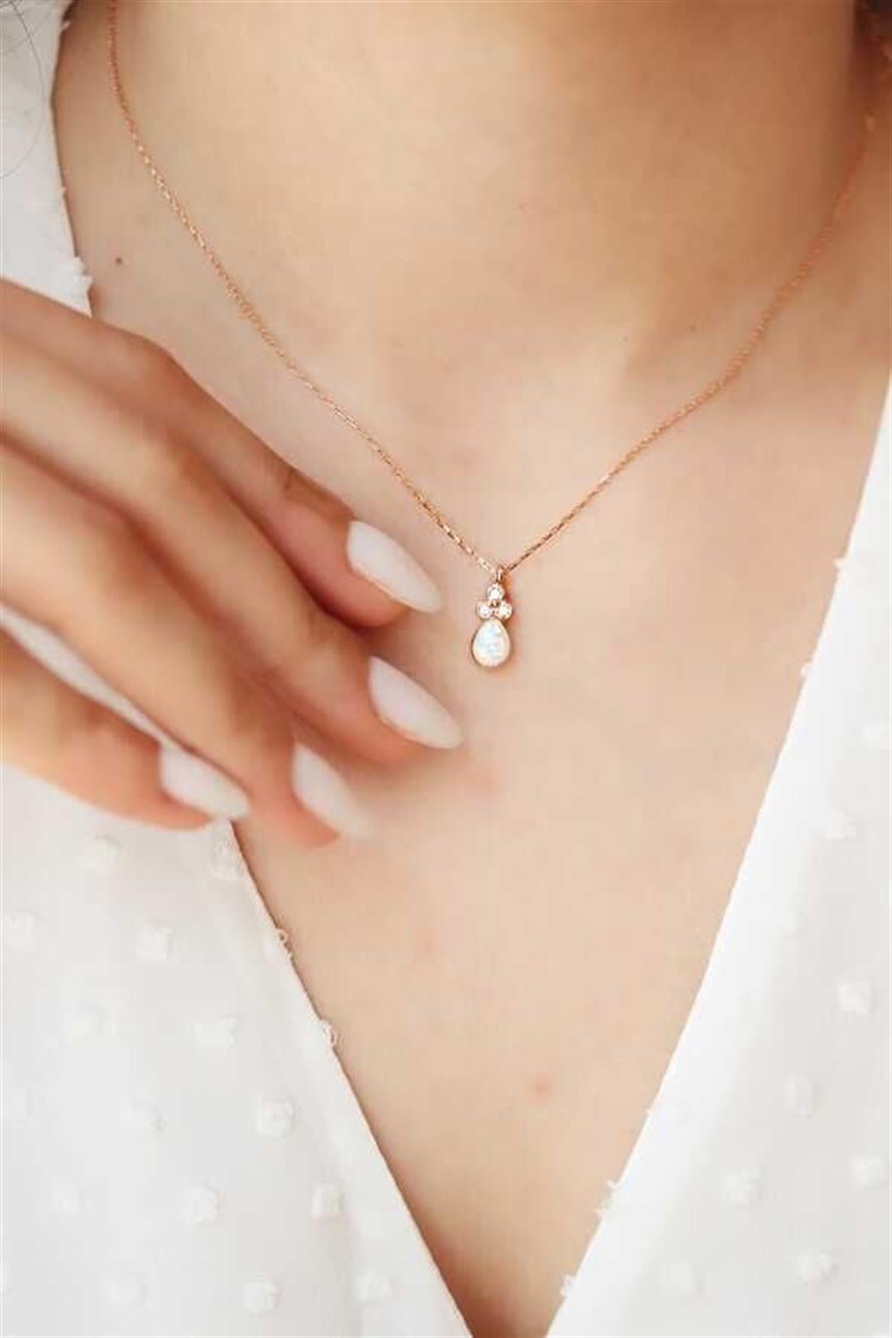 Minimal Opal Taşlı 925 Ayar Gümüş Kolye