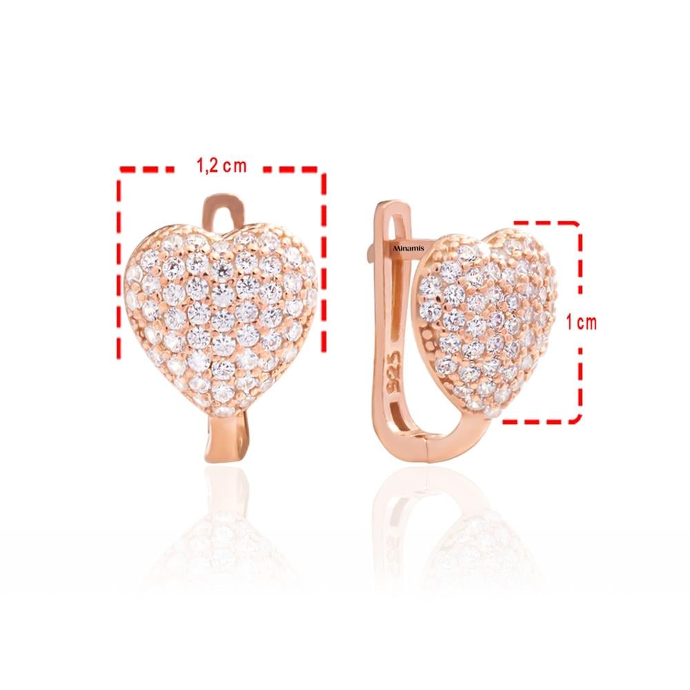 Pave Bombeli Kalp Küpe Rose