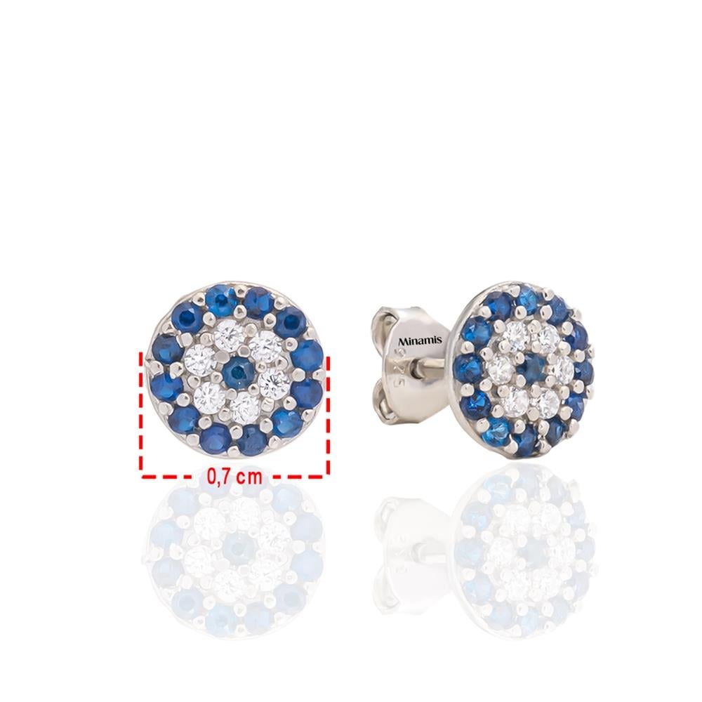 Pave Taşlı Nazar Göz Küpe Silver