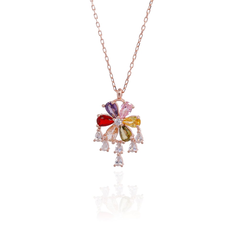 Renkli Taşlı Çiçek Kolye