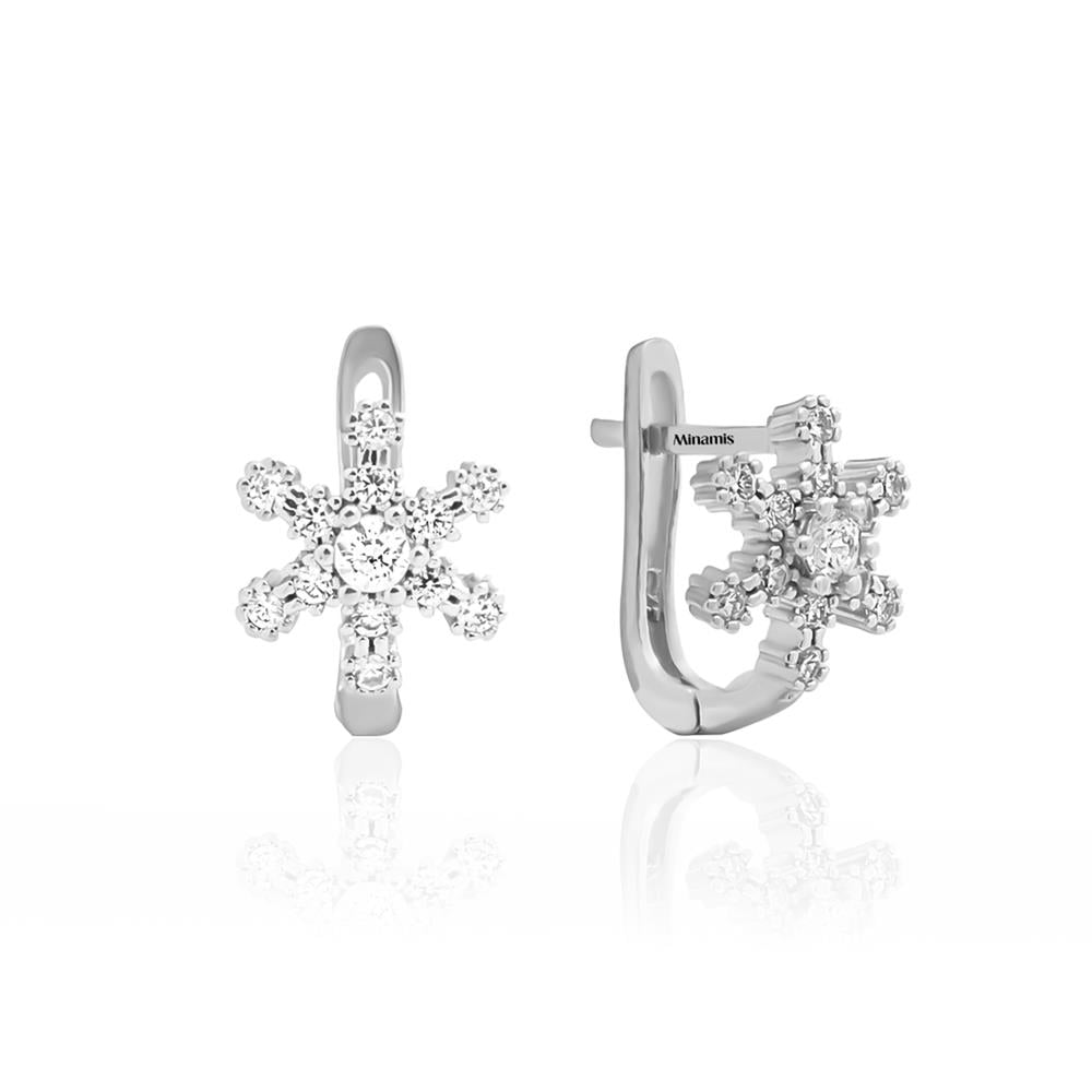 Taş Detaylı Klipsli Tektaş Kar Tanesi Küpe Silver