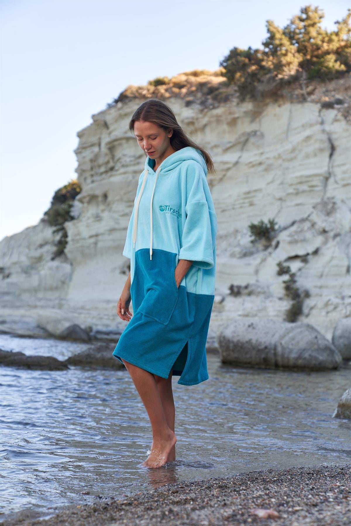 Women Mint-Dark Mint Surf Poncho