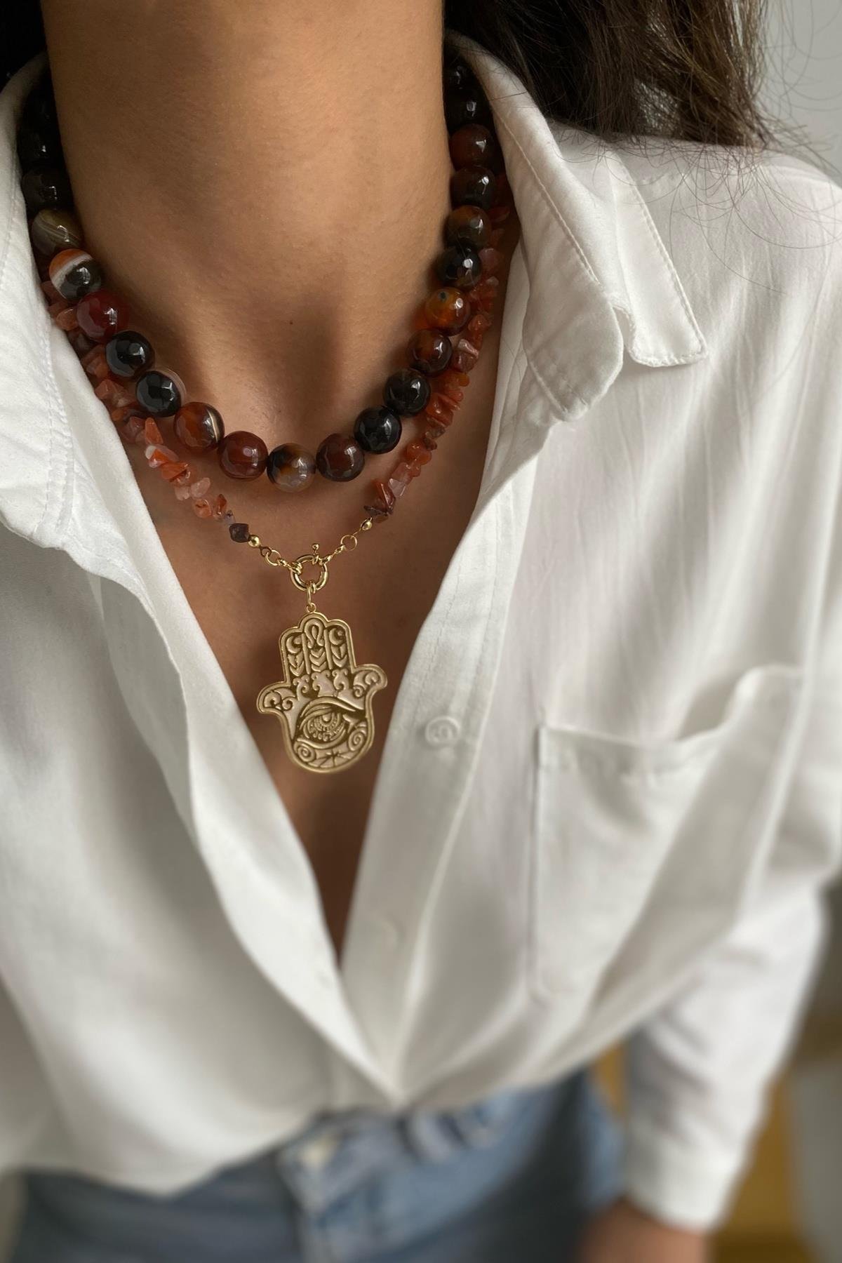 Akik Taşı Kolye Seti (Tüm Set) 