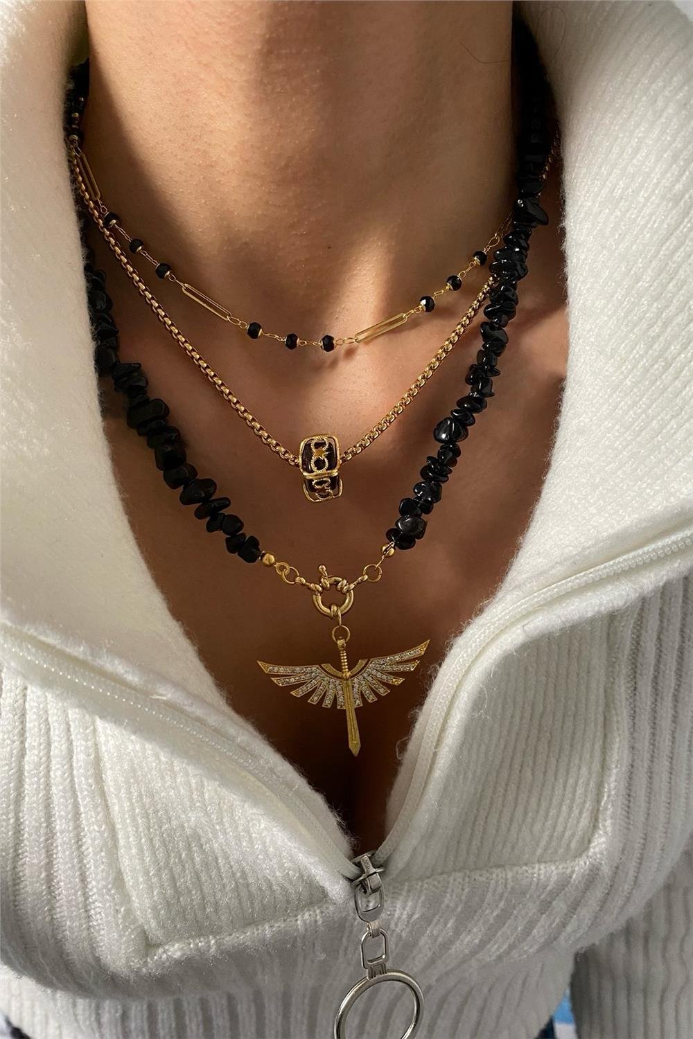 Akik Taşı Tasarım Kolye Seti (Tüm Set)