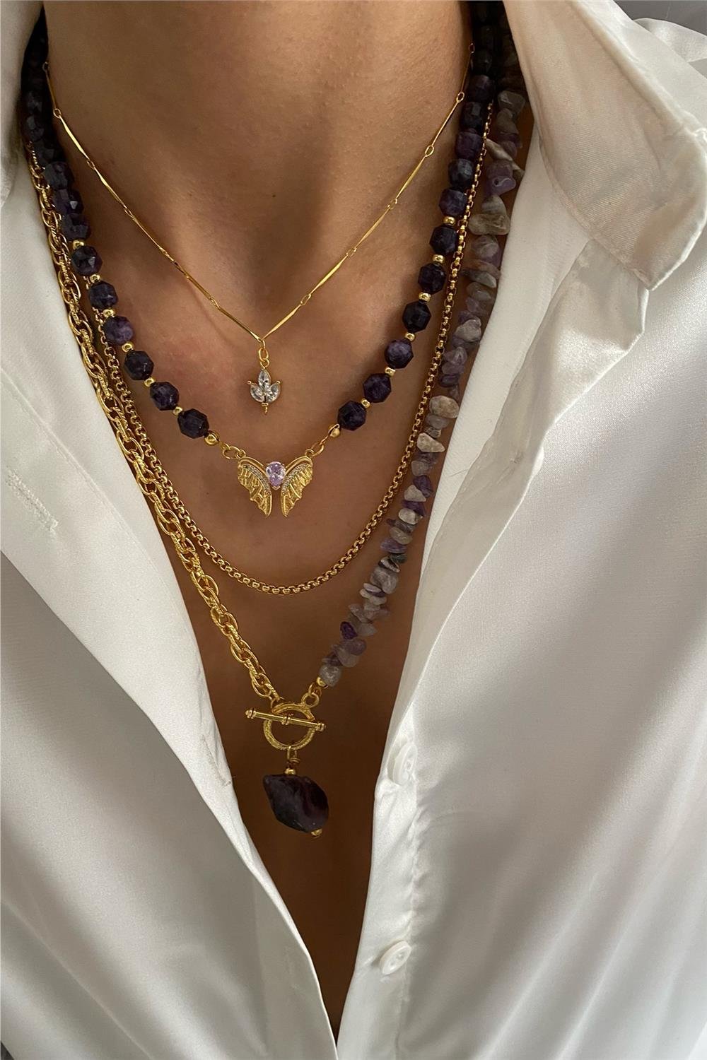 Amatist Taşı Kolye Seti (Tüm Set)