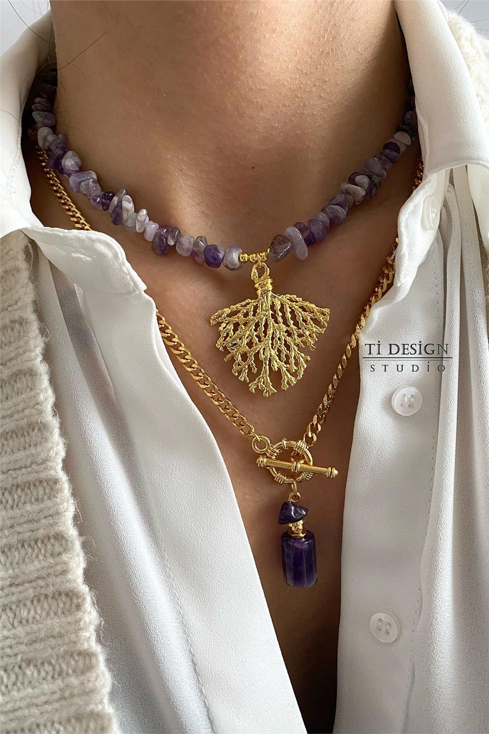 Amatist Taşı Kolye Seti (Tüm Set)