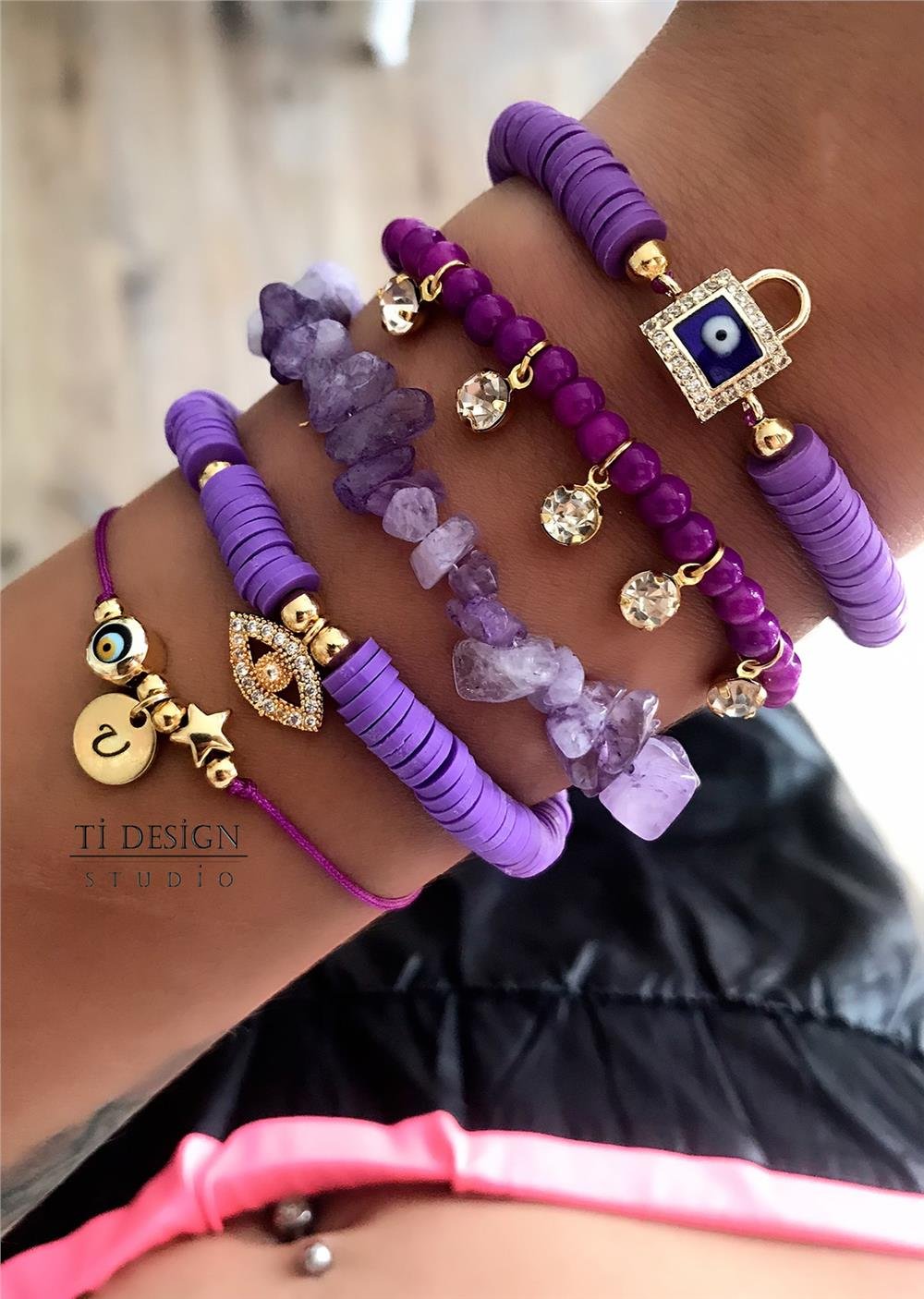 Amatist Taşı Tasarım Bileklik Seti (Tüm Set)