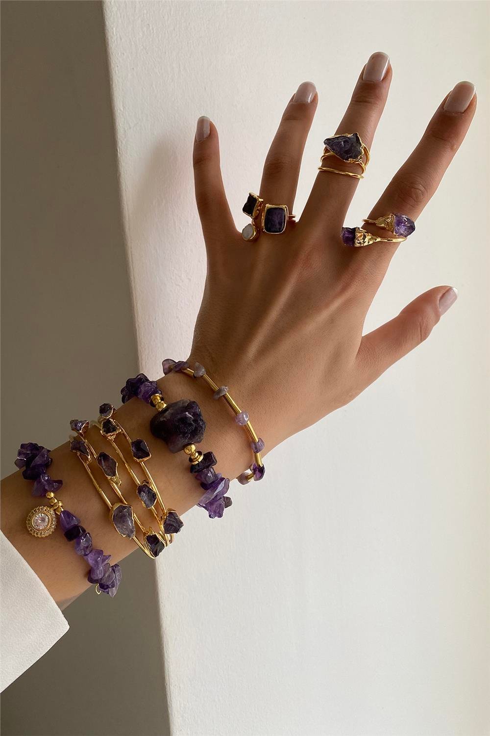 Amatist Taşı Tasarım Bileklik Seti (Tüm Set)
