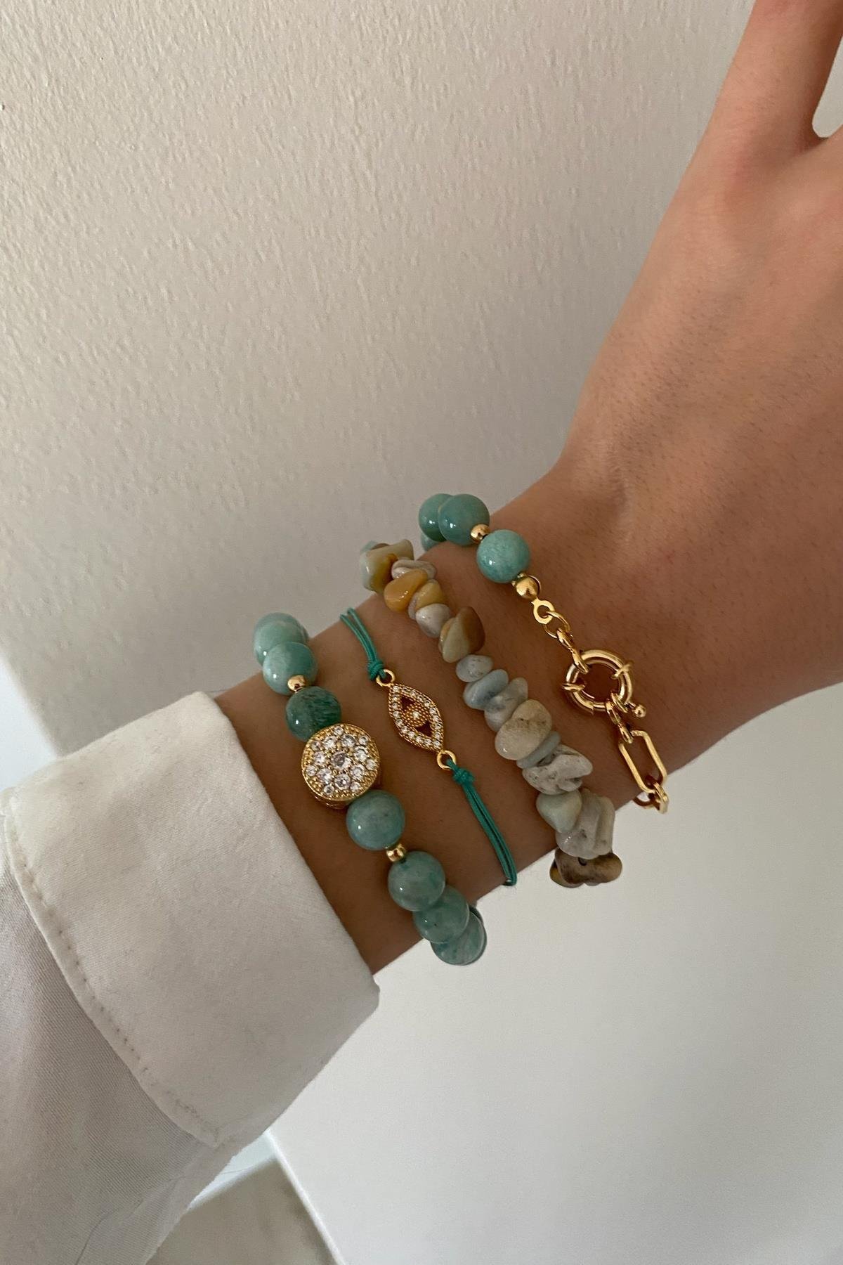 Amazonit  Taşı Bileklik Seti (Tüm Set)