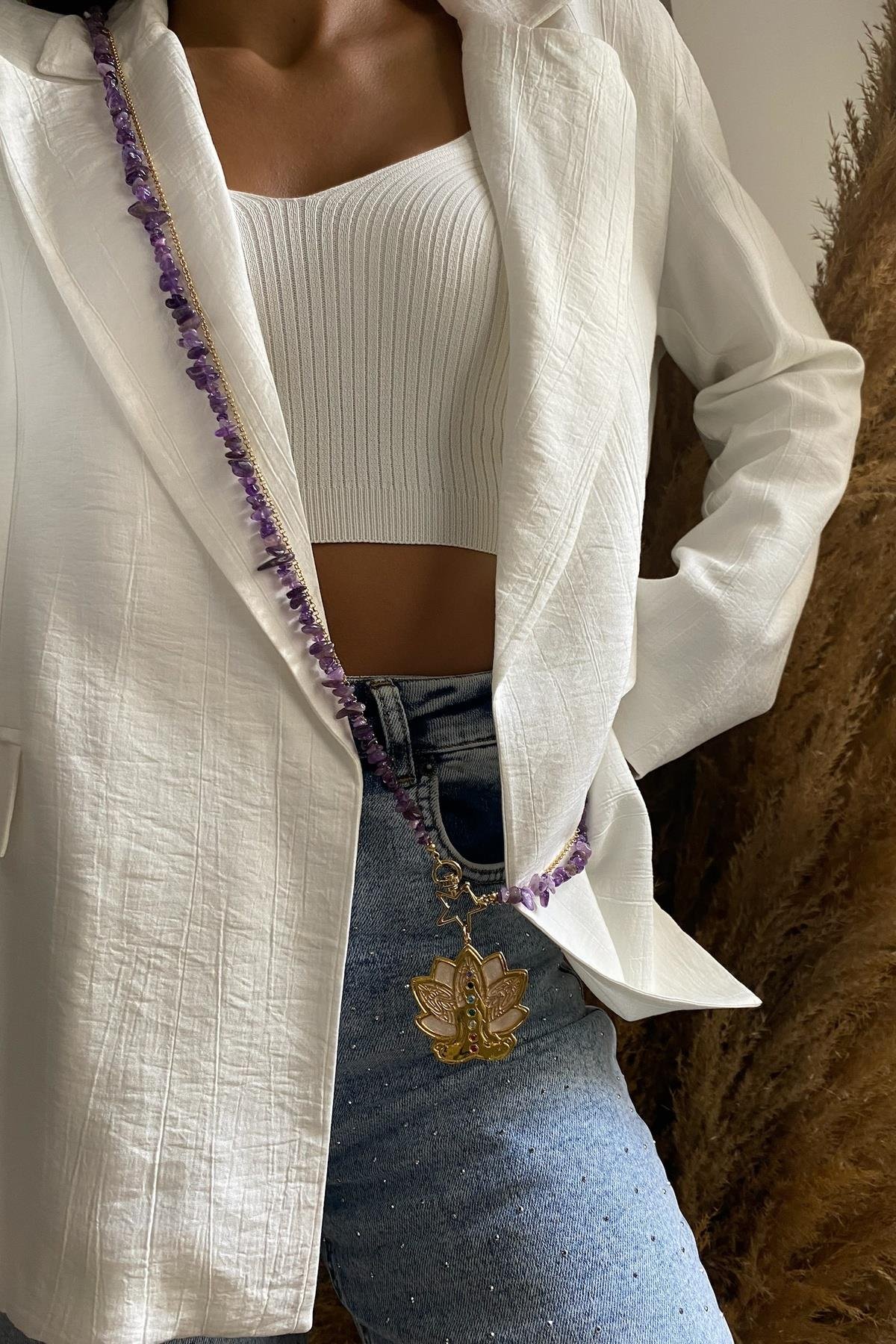 Ametist Taşı Multi Fonksiyonel Tasarım Kolye 