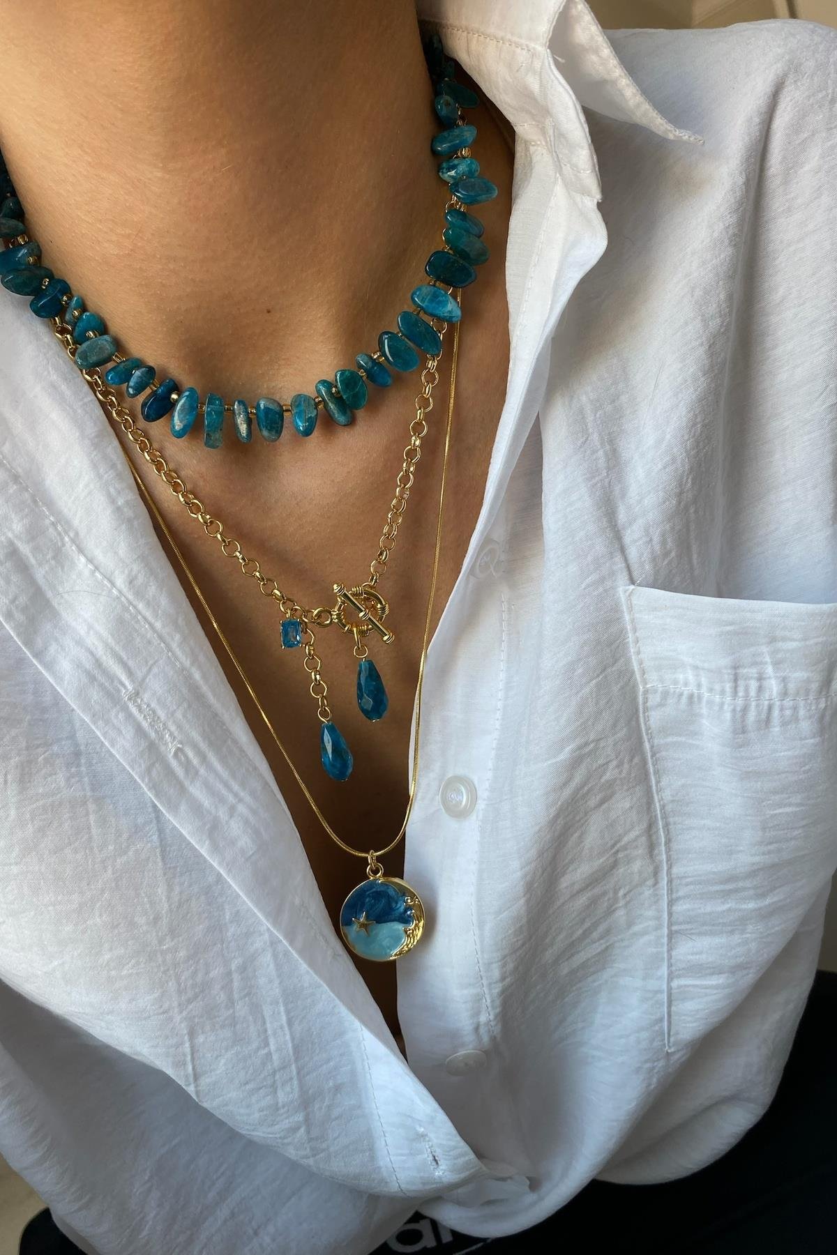 Apatit Taşı  Kolye Seti (Tüm Set)