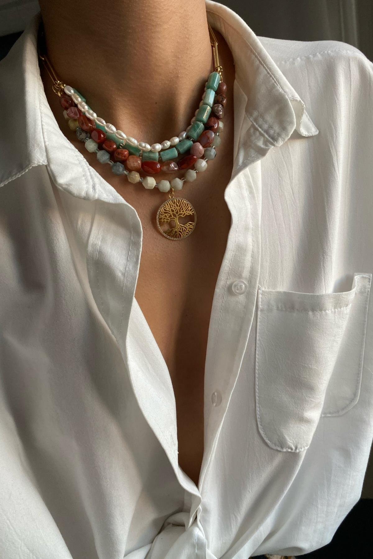 Aqua Marine & İnci Kolye 