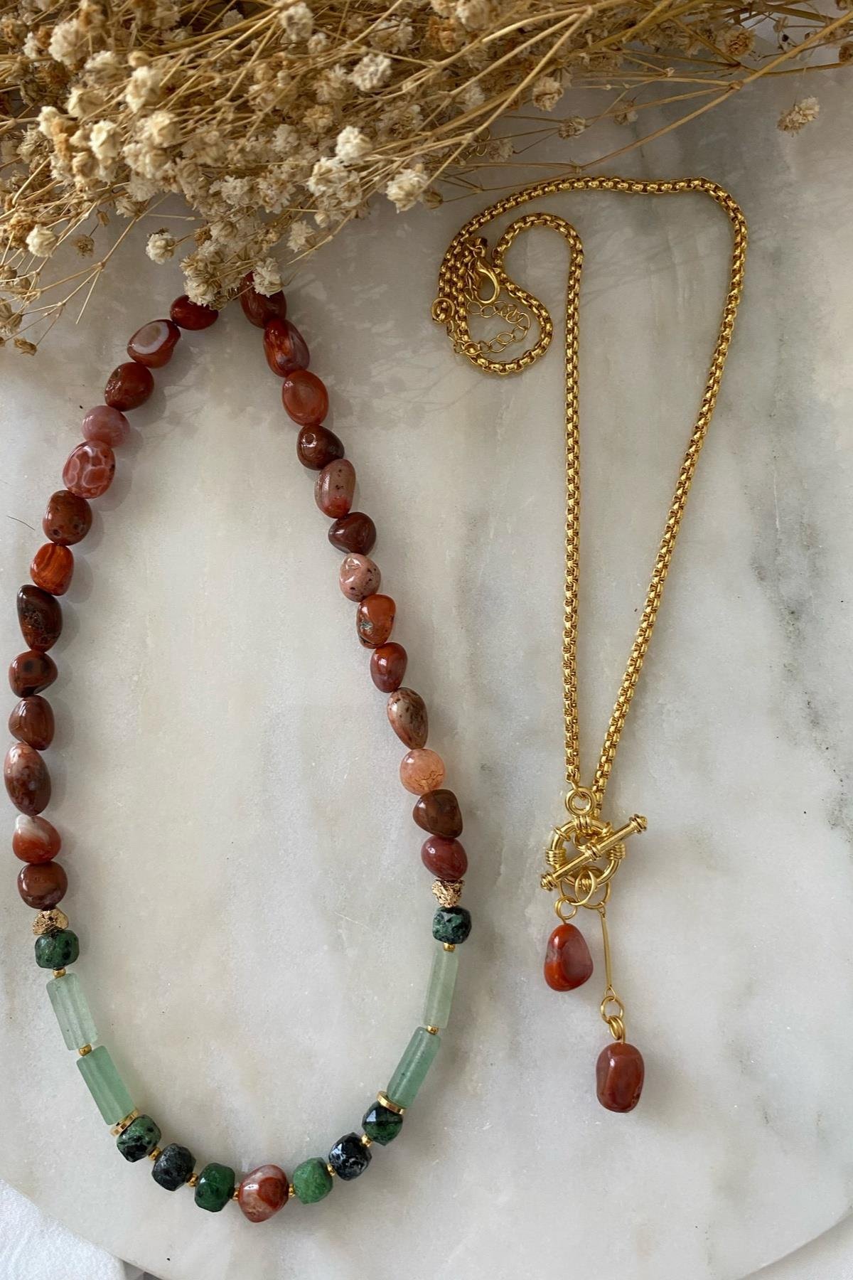 Aventurin &  Akik Kolye Seti (Tüm Set) 