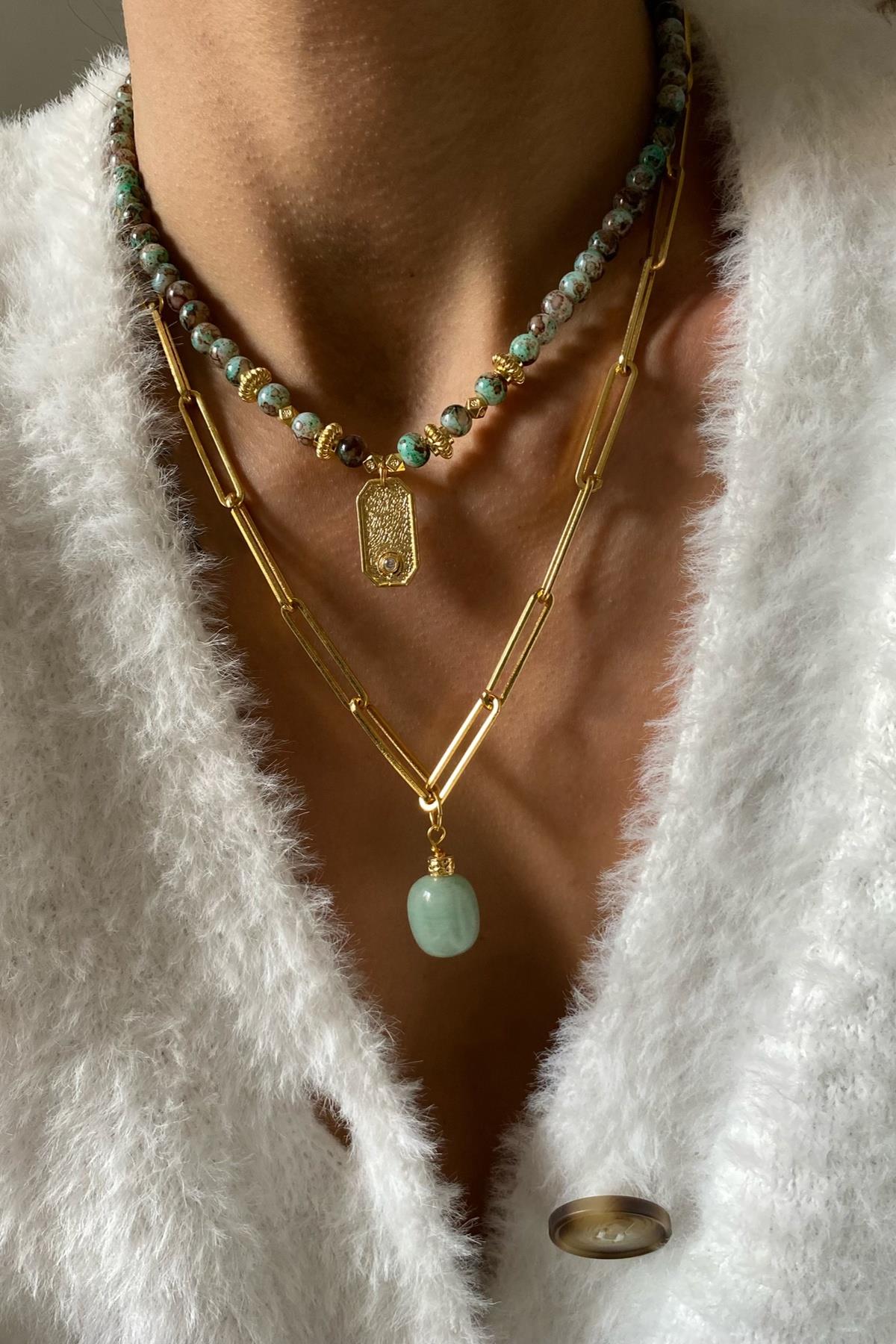 Aventurin Taşı Tasarım Kolye Seti (Tüm Set)