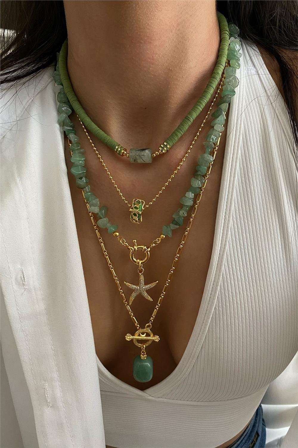 Aventurin Taşı Tasarım Kolye Seti (Tüm Set)